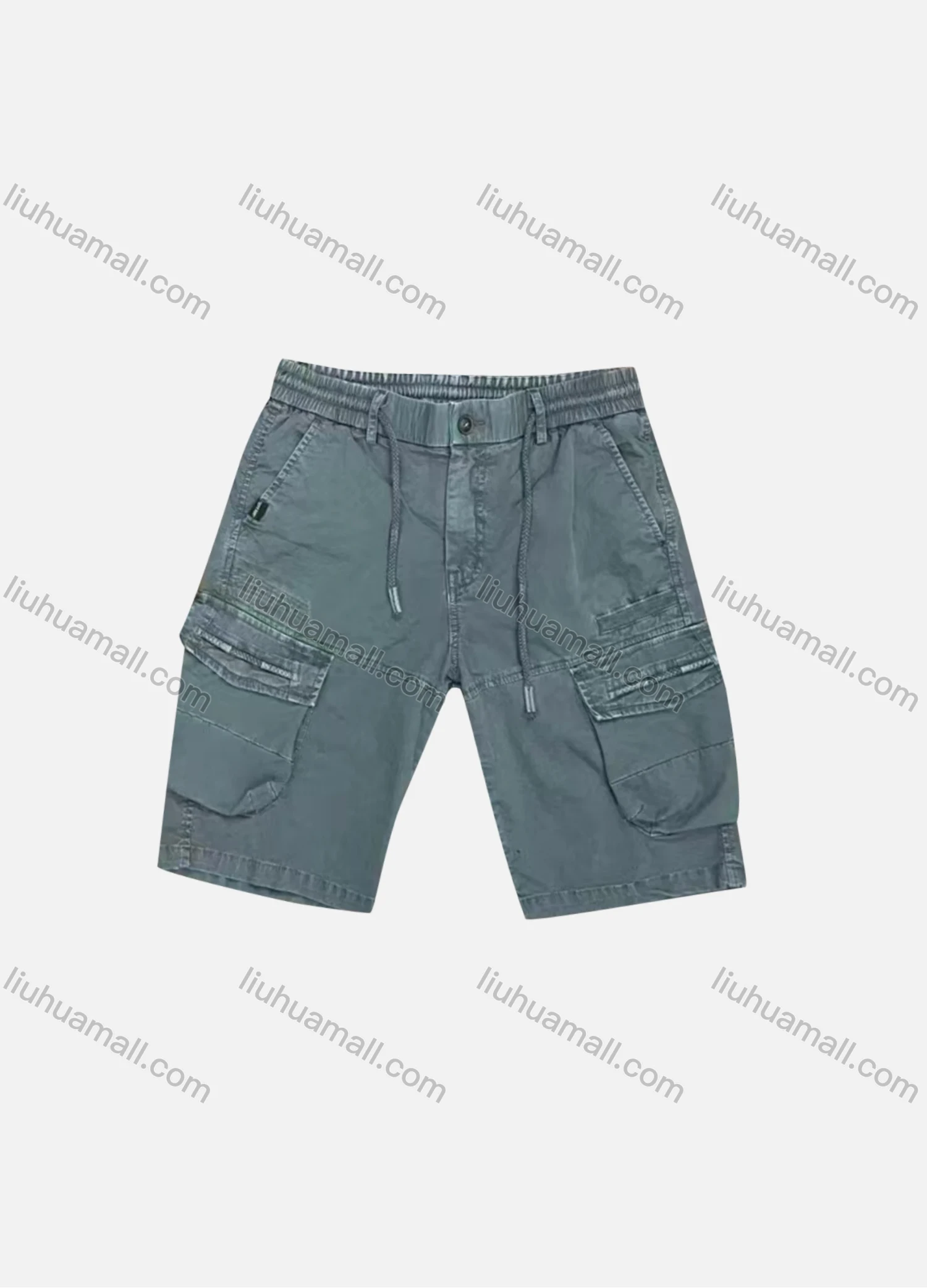 Wholesale Men's Casual Plain Flap Pockets Drawstring Cargo Shorts 9303# - Liuhuamall