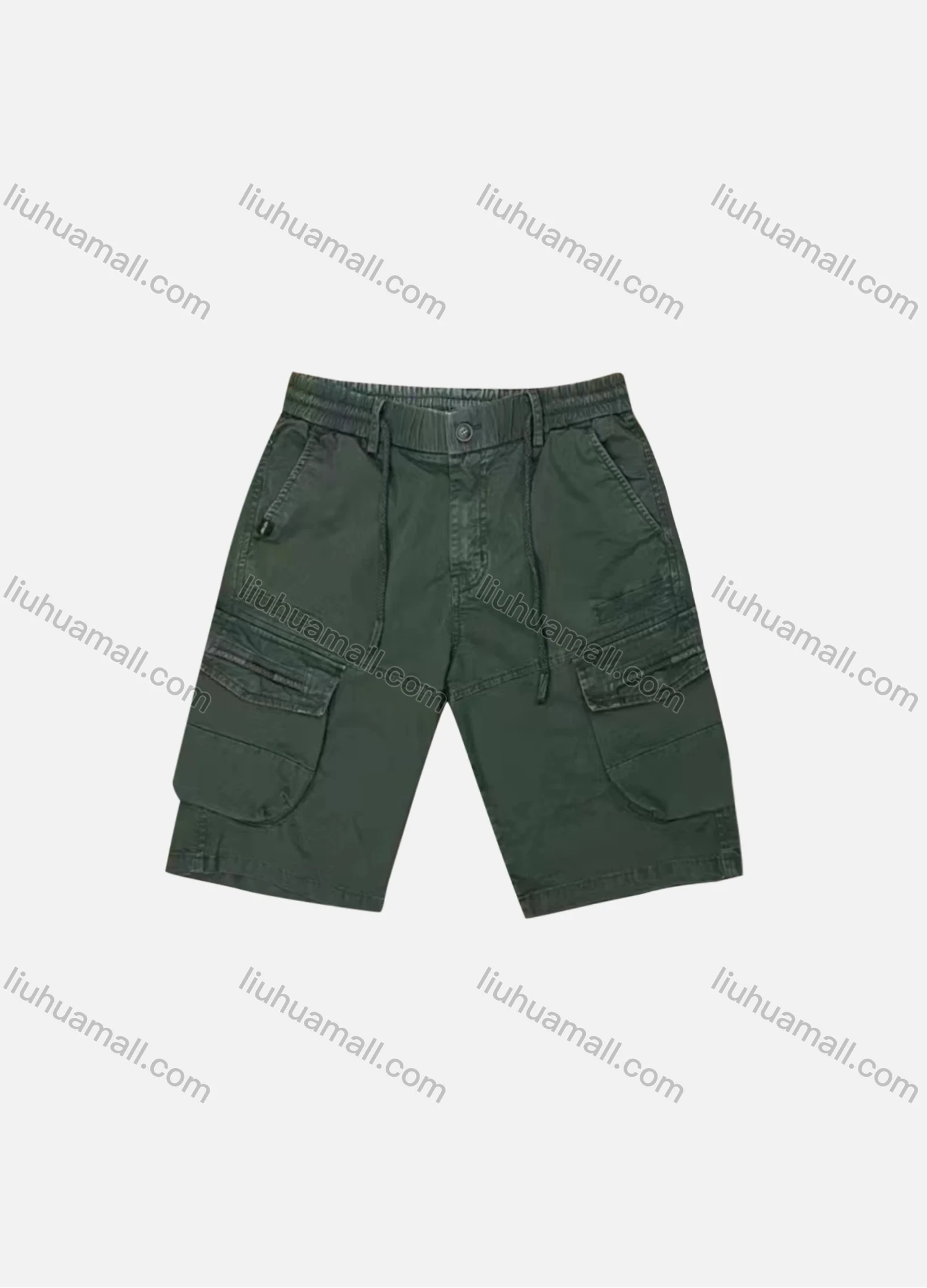 Wholesale Men's Casual Plain Flap Pockets Drawstring Cargo Shorts 9303# - Liuhuamall