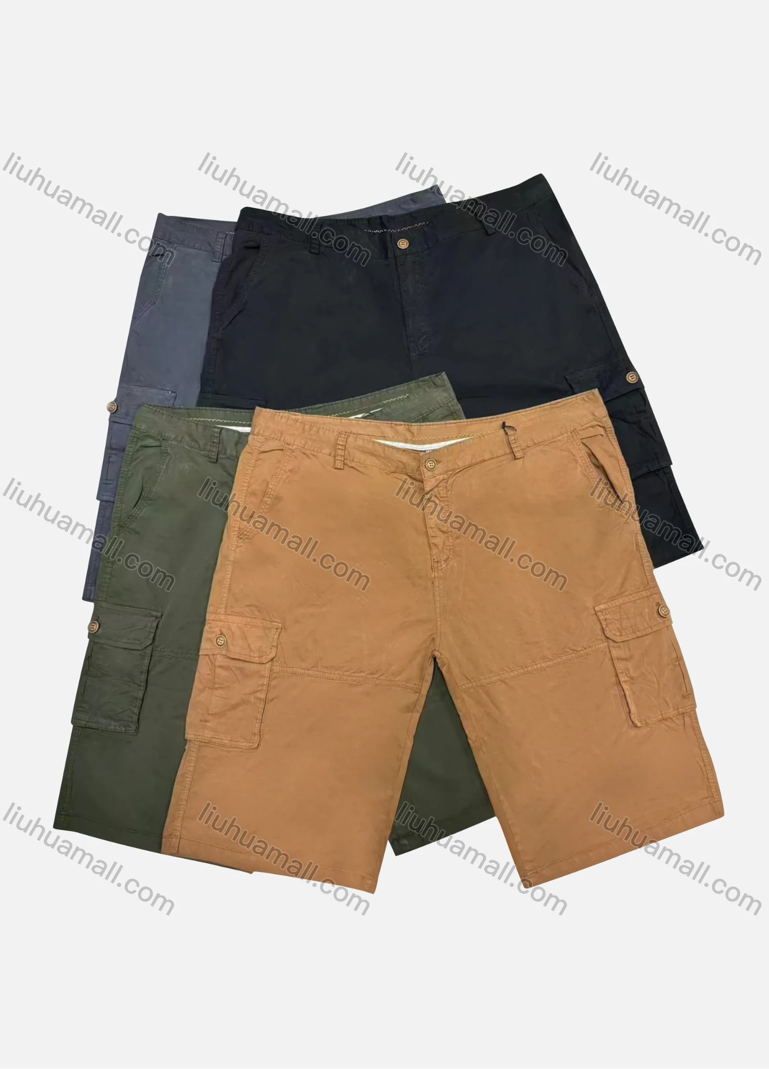Wholesale Men's Casual Plain Flap Pockets Cargo Shorts HK-66# - Liuhuamall