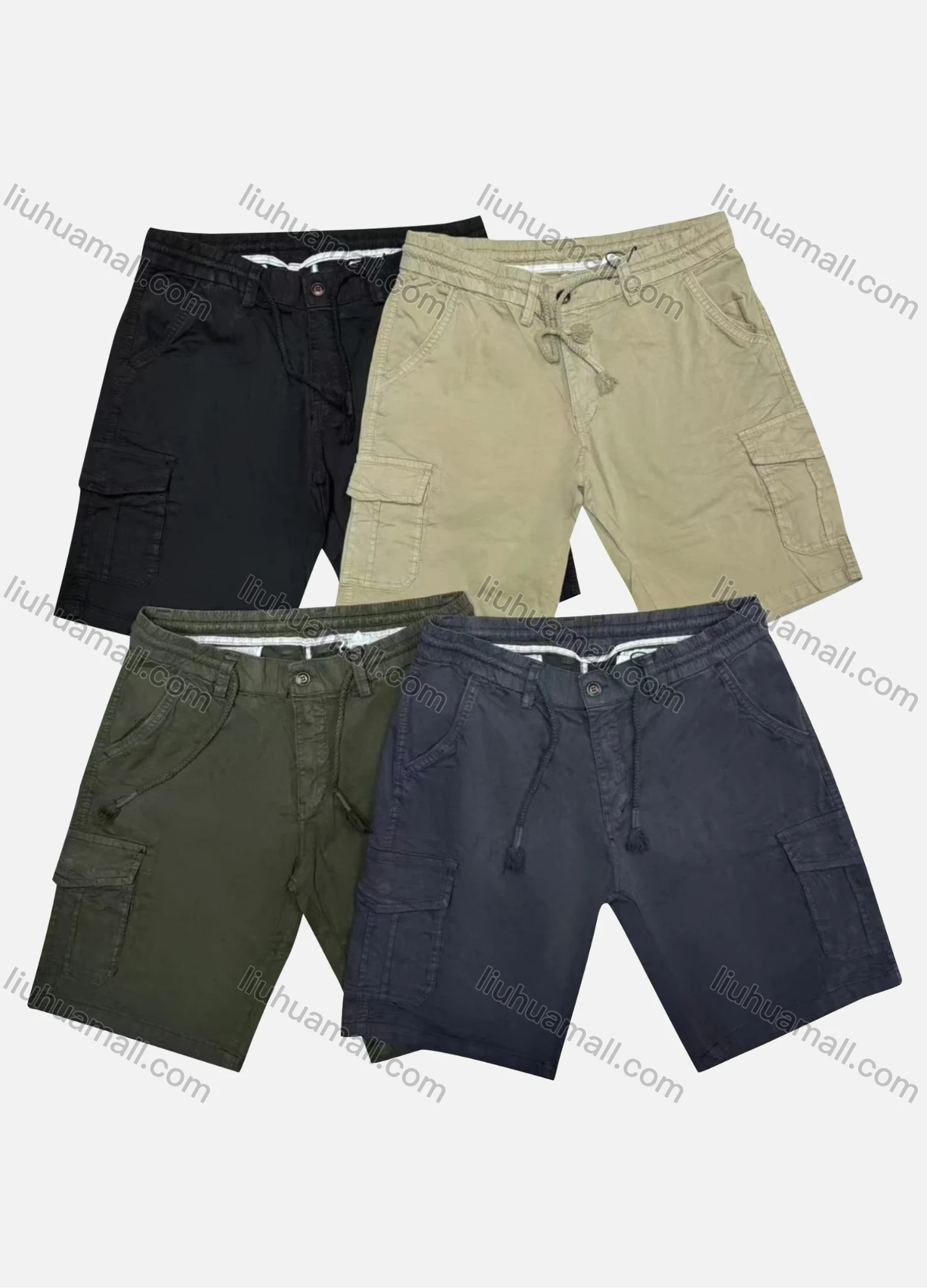 Wholesale Men's Casual Plain Drawstring Flap Pockets Cargo Shorts D-9951# - Liuhuamall
