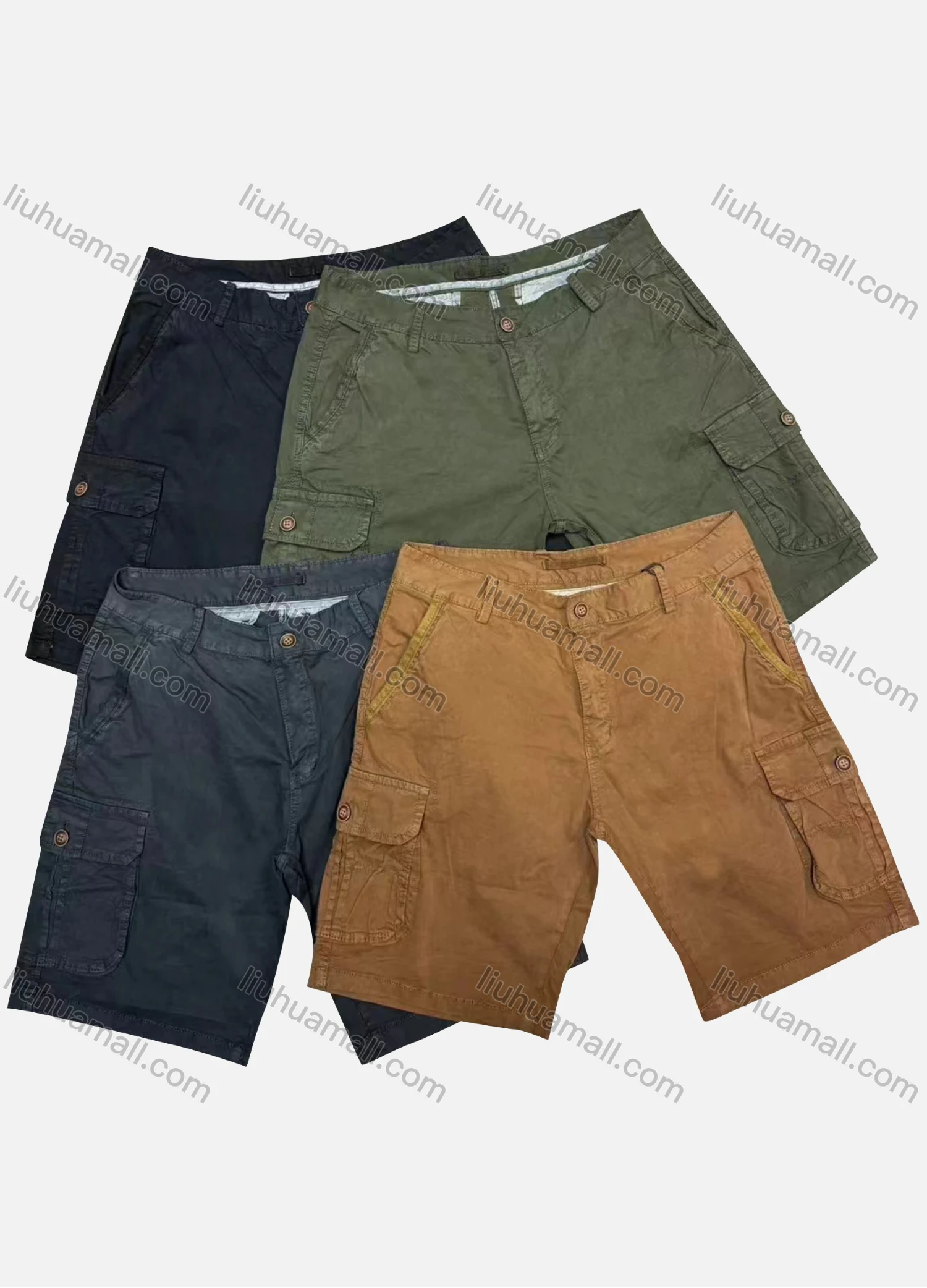 Wholesale Men's Casual Plain Flap Pockets Cargo Shorts D-757# - Liuhuamall