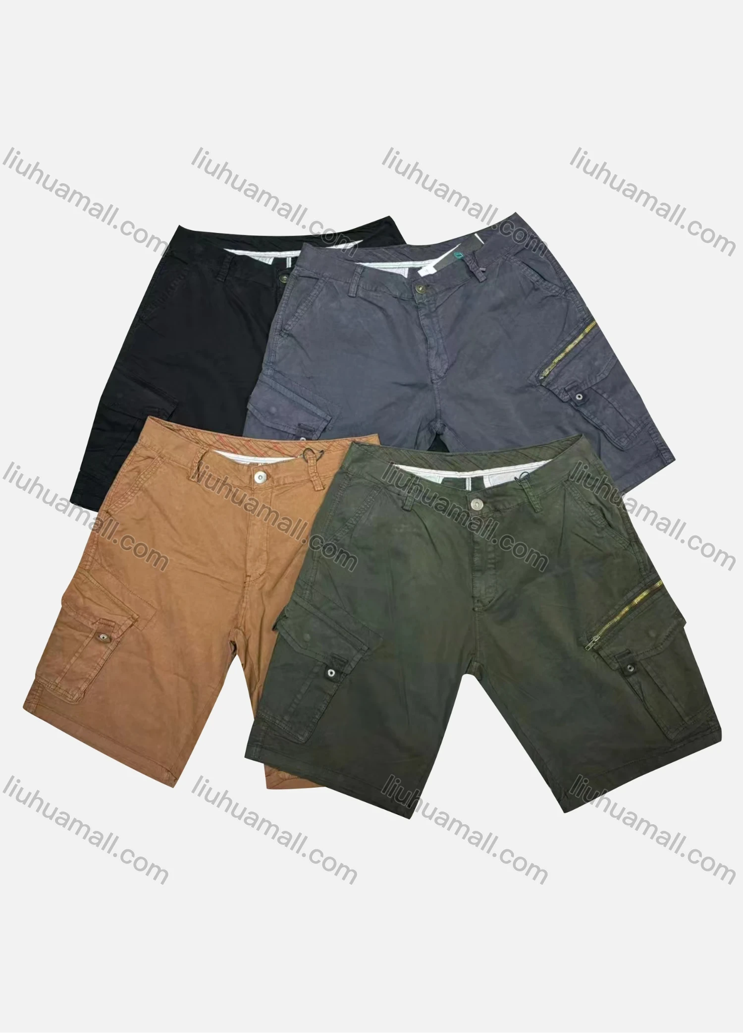 Wholesale Men's Casual Plain Flap Pockets Zip Decor Cargo Shorts D-756# - Liuhuamall