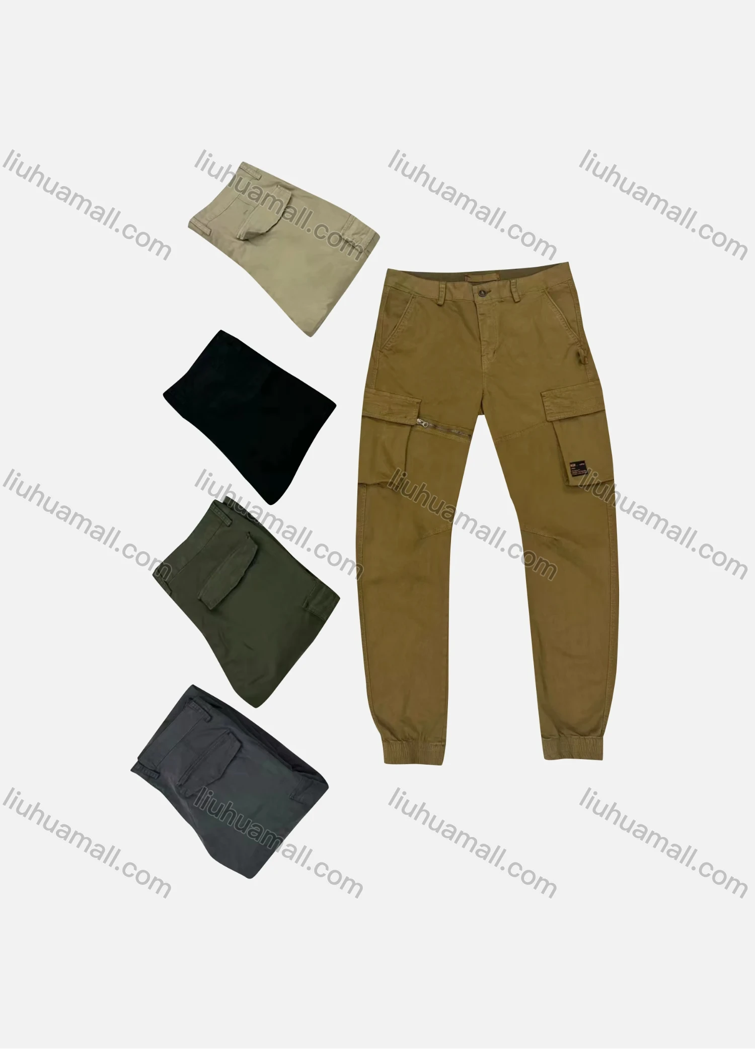 Wholesale Men's Casual Plain Flap Pockets Zip Decor Cargo Pant 9A881# - Liuhuamall