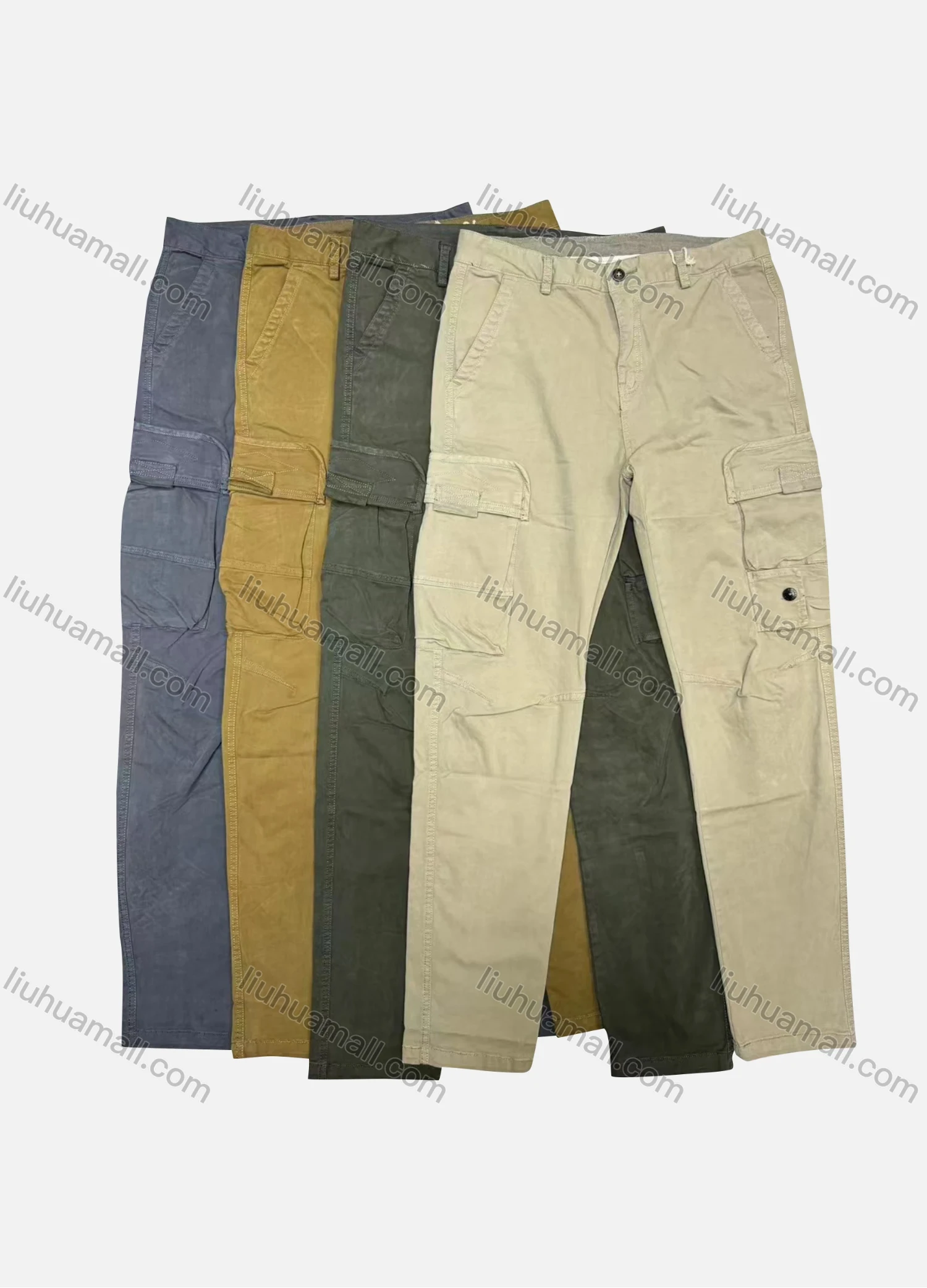 Wholesale Men's Casual Plain Flap Pockets Button Closure Cargo Pant 9A872# - Liuhuamall