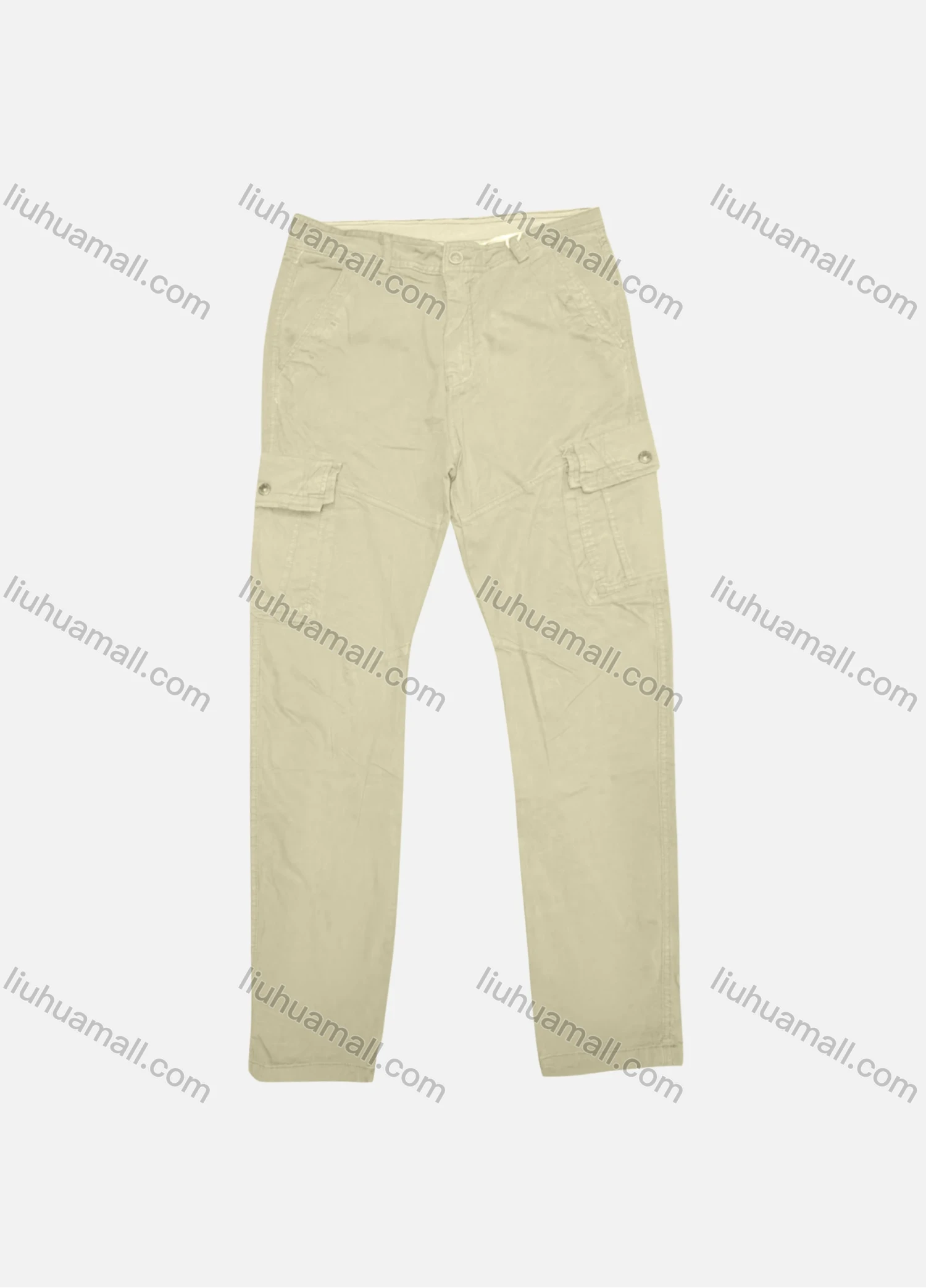Wholesale Men's Casual Plain Flap Pockets Button Closure Cargo Pant 9A887# - Liuhuamall