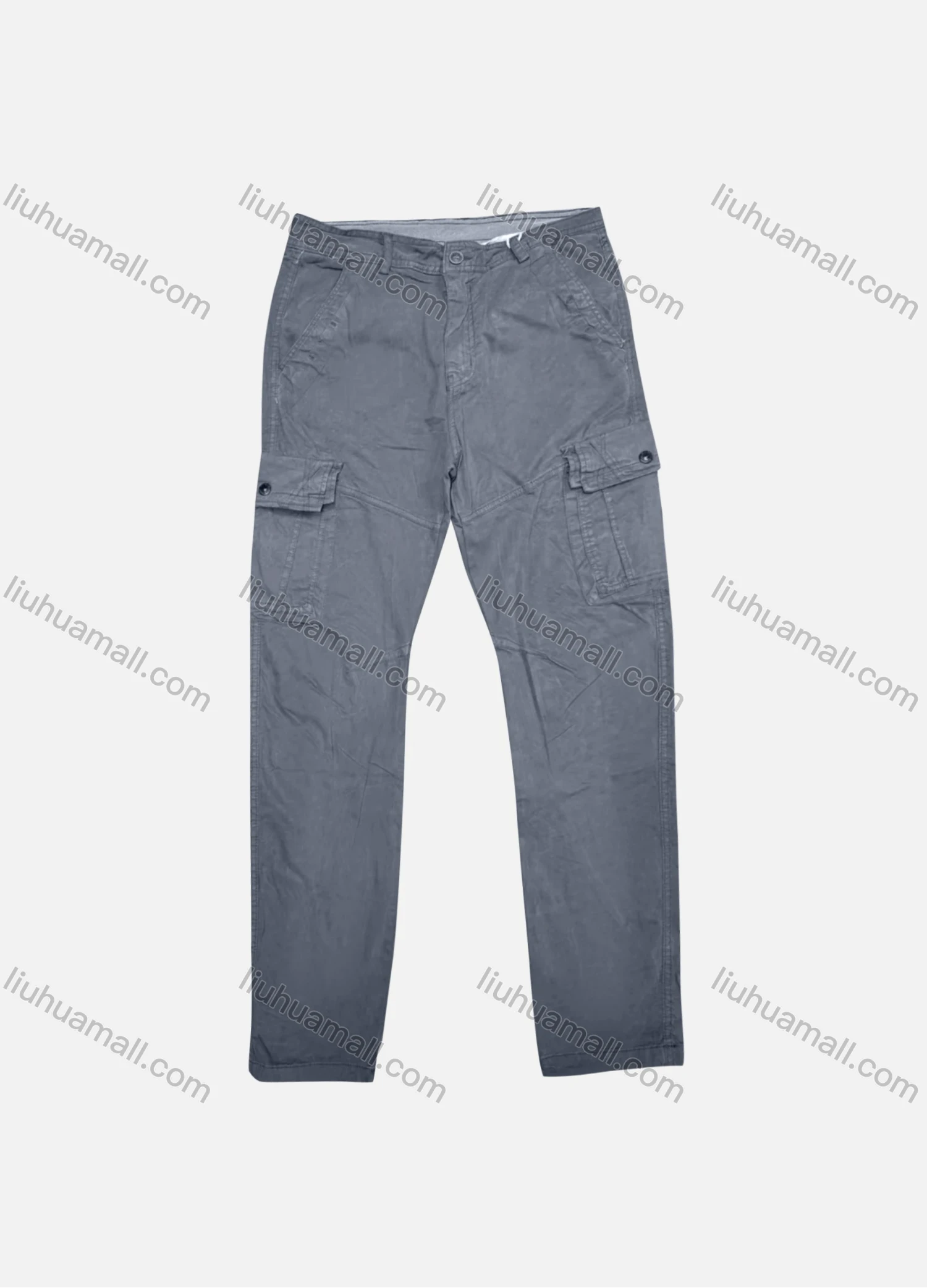 Wholesale Men's Casual Plain Flap Pockets Button Closure Cargo Pant 9A887# - Liuhuamall