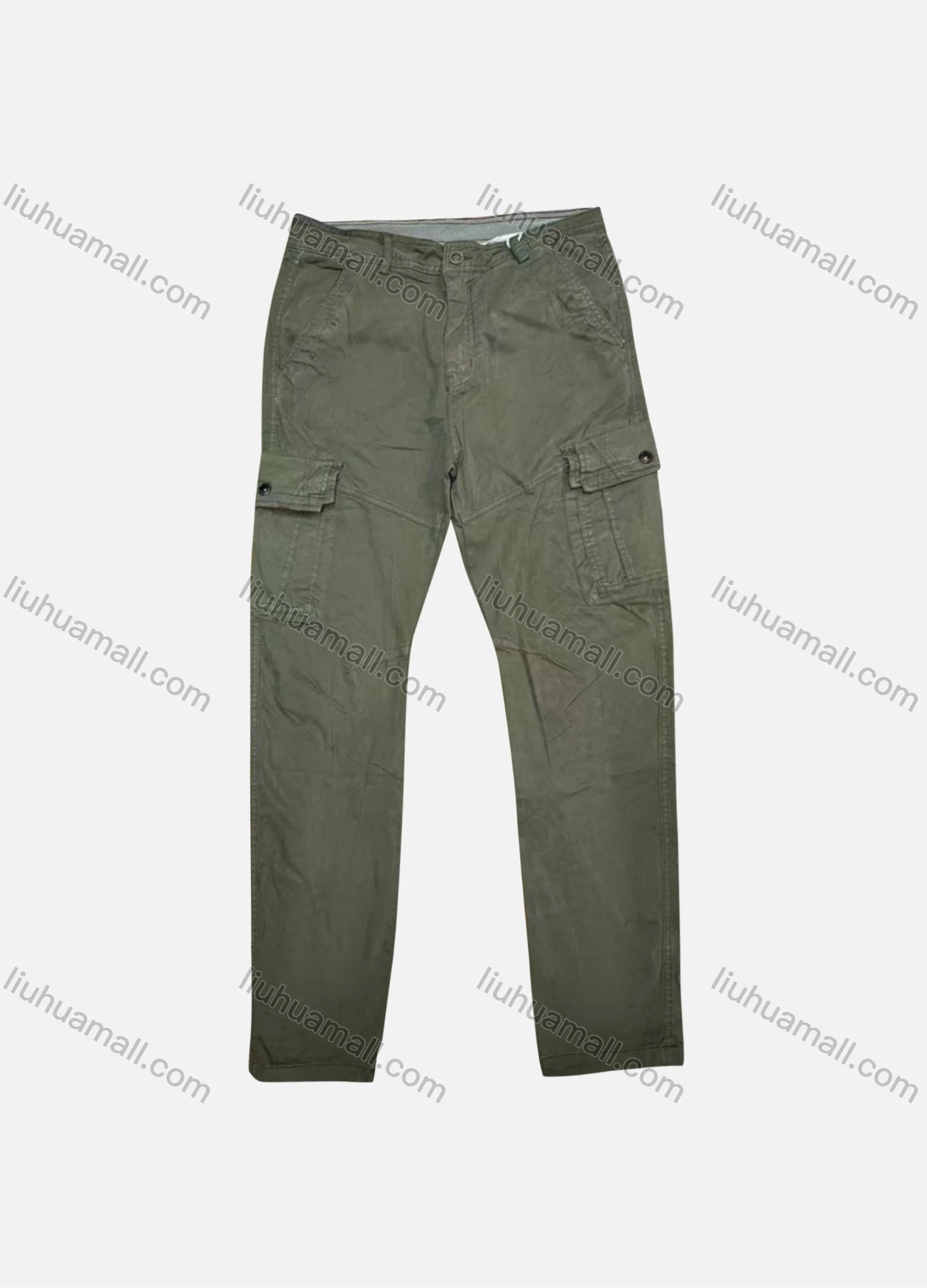 Wholesale Men's Casual Plain Flap Pockets Button Closure Cargo Pant 9A887# - Liuhuamall