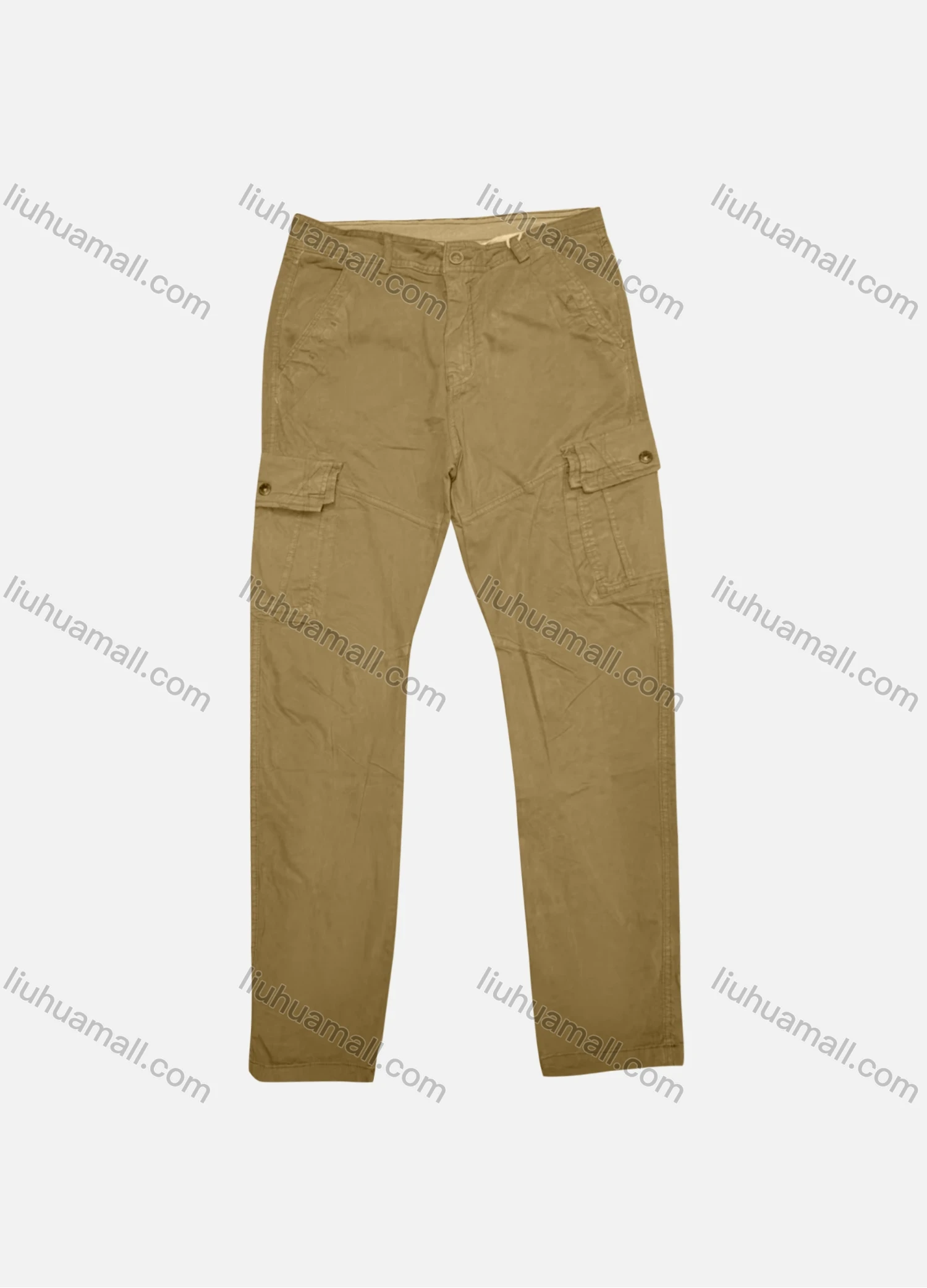 Wholesale Men's Casual Plain Flap Pockets Button Closure Cargo Pant 9A887# - Liuhuamall