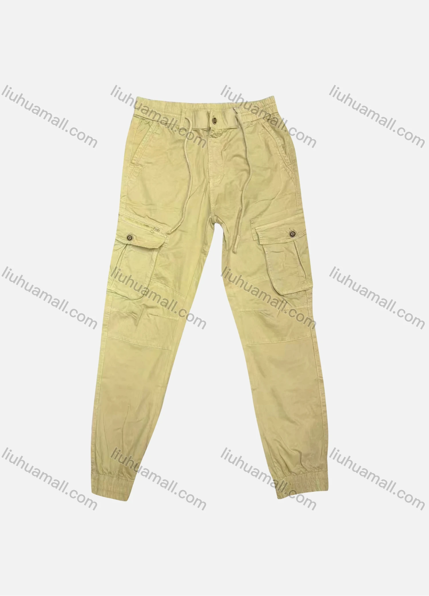 Wholesale Men's Casual Plain Flap Pockets Drawstring Button Closure Cargo Pant 20145# - Liuhuamall
