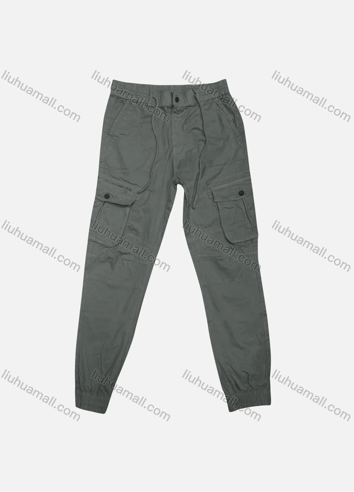 Wholesale Men's Casual Plain Flap Pockets Drawstring Button Closure Cargo Pant 20145# - Liuhuamall