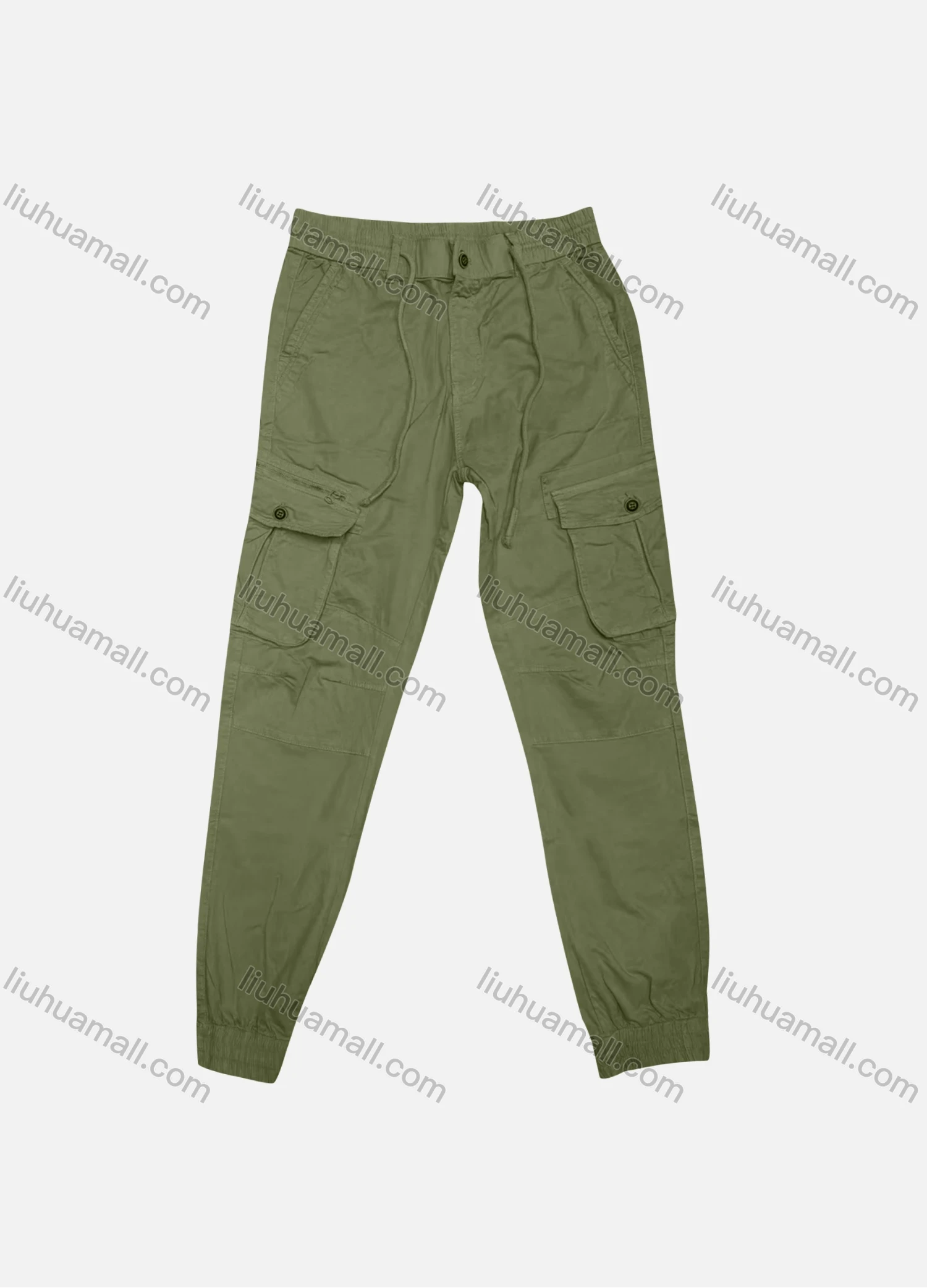 Wholesale Men's Casual Plain Flap Pockets Drawstring Button Closure Cargo Pant 20145# - Liuhuamall