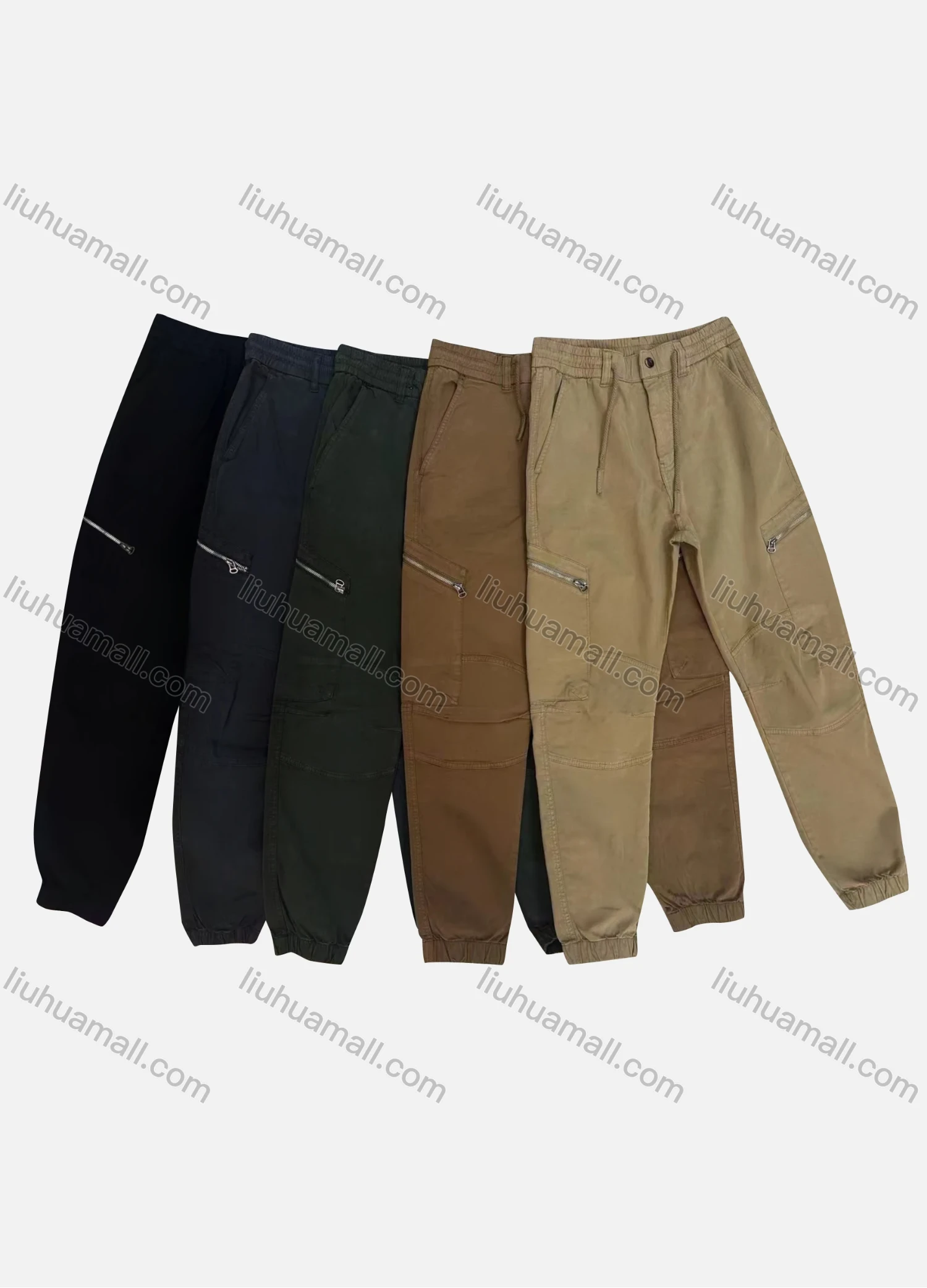 Wholesale Men's Casual Plain Zipper Pockets Drawstring Button Closure Cargo Pant 1228# - Liuhuamall