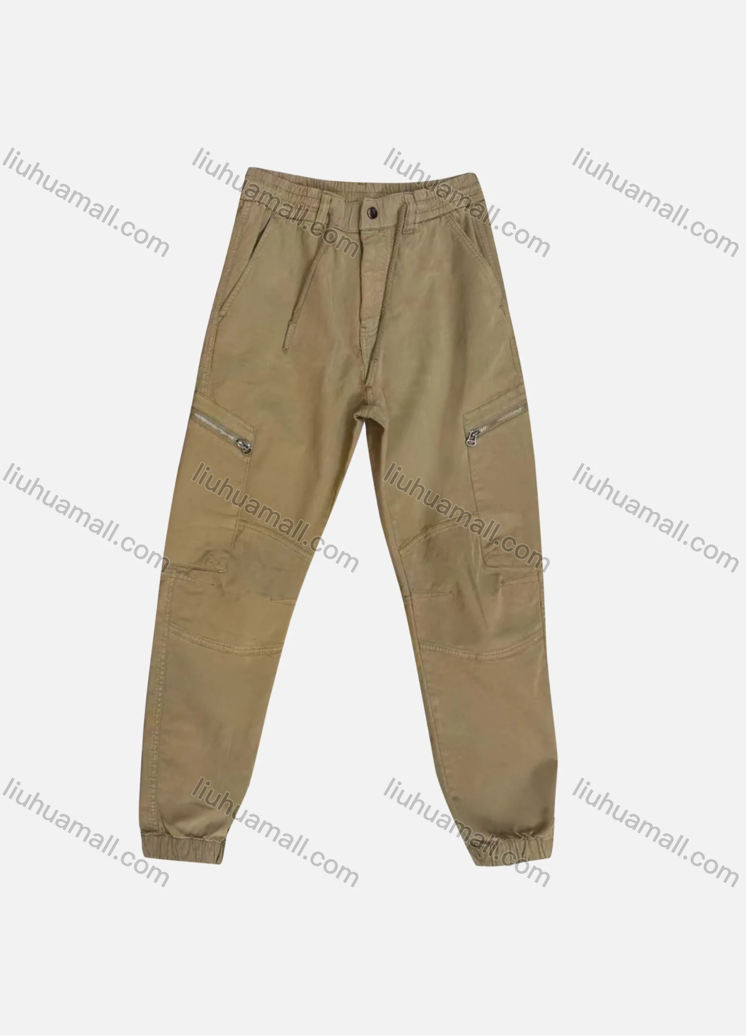 Wholesale Men's Casual Plain Zipper Pockets Drawstring Button Closure Cargo Pant 1228# - Liuhuamall