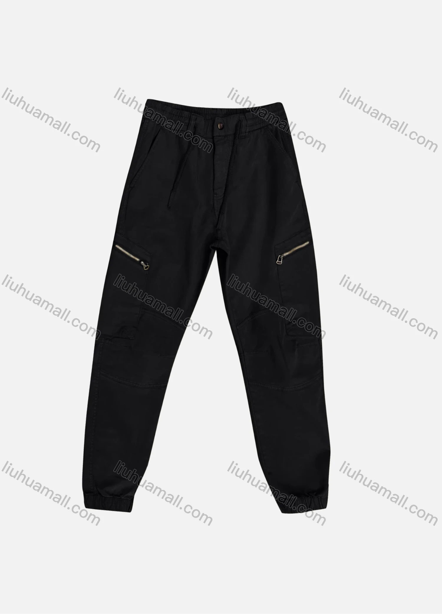 Wholesale Men's Casual Plain Zipper Pockets Drawstring Button Closure Cargo Pant 1228# - Liuhuamall