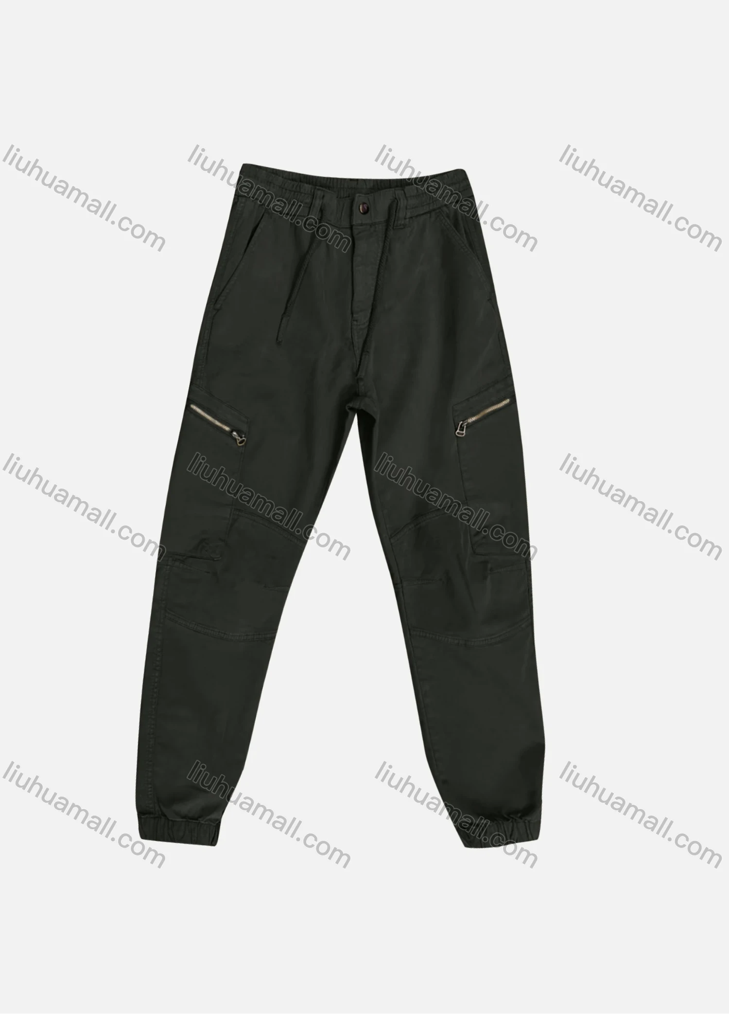 Wholesale Men's Casual Plain Zipper Pockets Drawstring Button Closure Cargo Pant 1228# - Liuhuamall