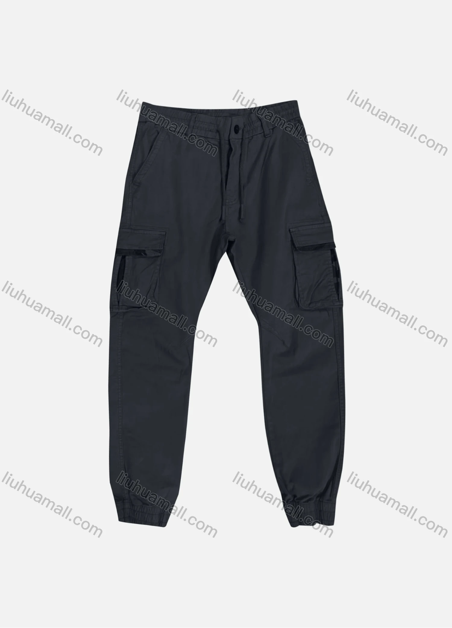 Wholesale Men's Casual Plain Flap Pockets Drawstring Button Closure Cargo Pant 1208# - Liuhuamall