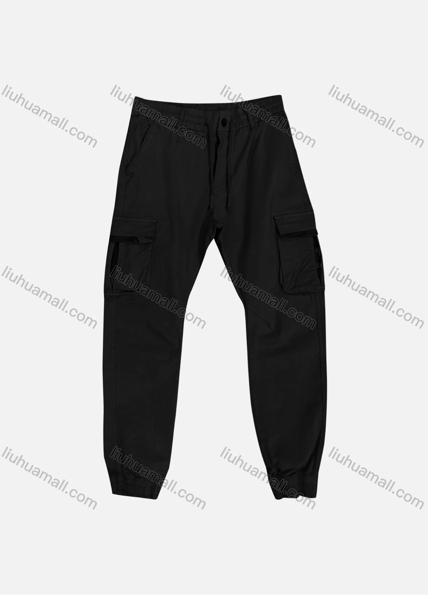 Wholesale Men's Casual Plain Flap Pockets Drawstring Button Closure Cargo Pant 1208# - Liuhuamall