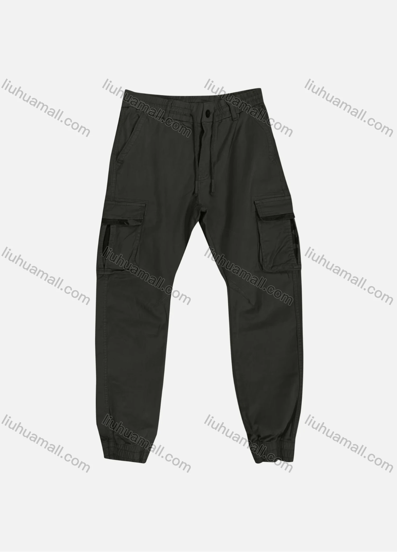 Wholesale Men's Casual Plain Flap Pockets Drawstring Button Closure Cargo Pant 1208# - Liuhuamall