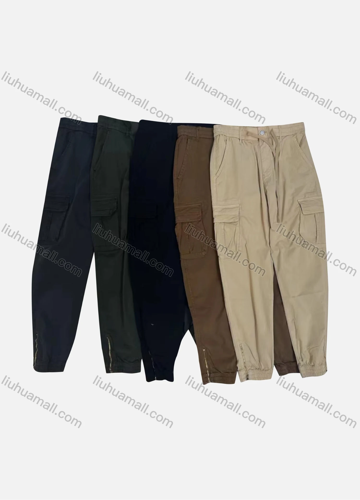 Wholesale Men's Casual Plain Flap Pockets Drawstring Button Closure Cargo Pant 1225# - Liuhuamall