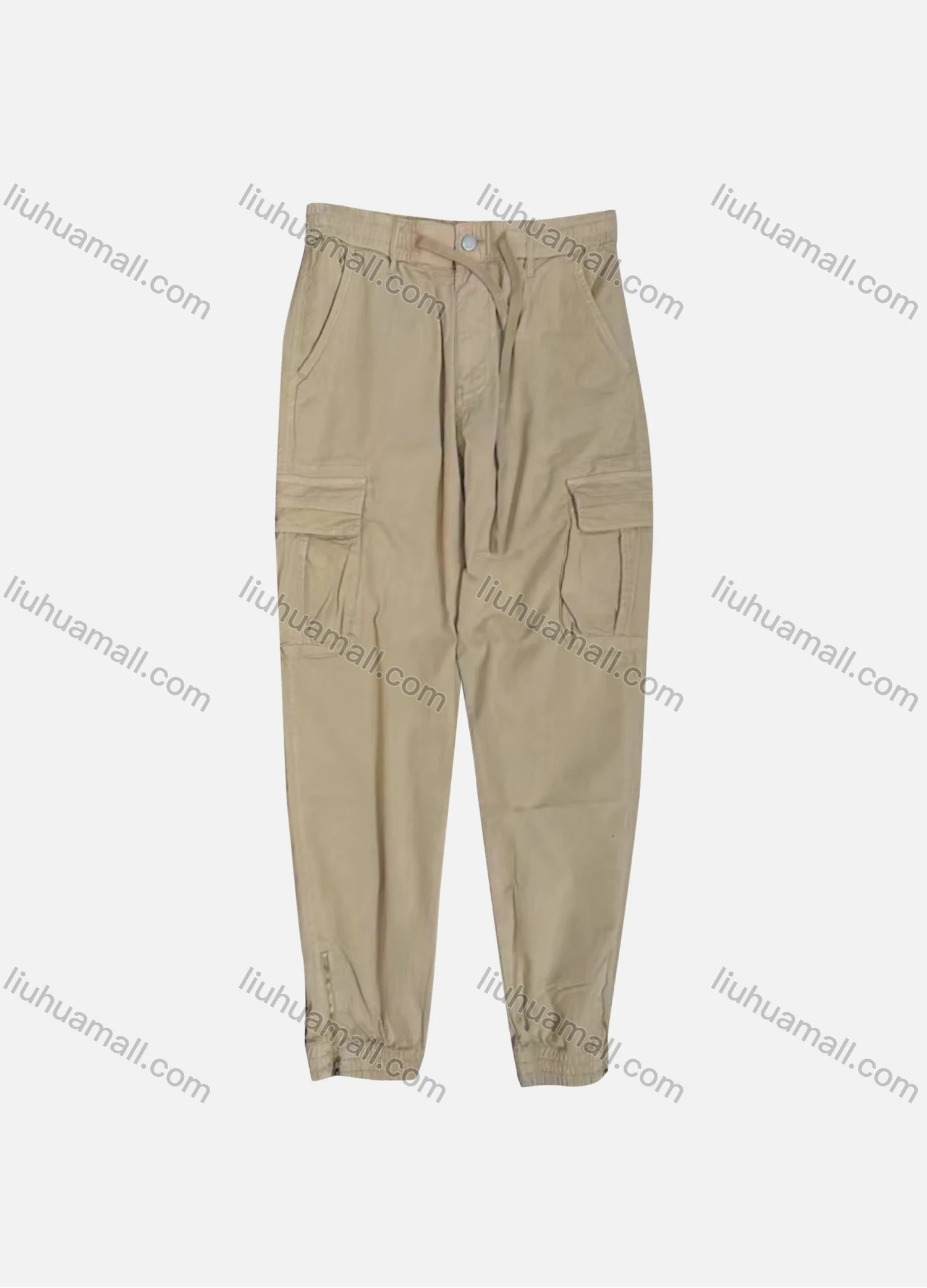 Wholesale Men's Casual Plain Flap Pockets Drawstring Button Closure Cargo Pant 1225# - Liuhuamall