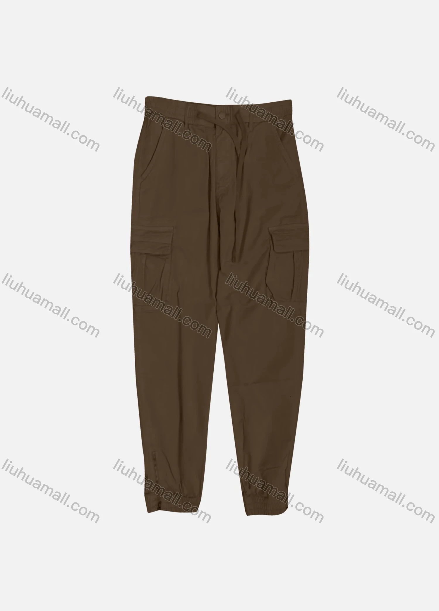 Wholesale Men's Casual Plain Flap Pockets Drawstring Button Closure Cargo Pant 1225# - Liuhuamall