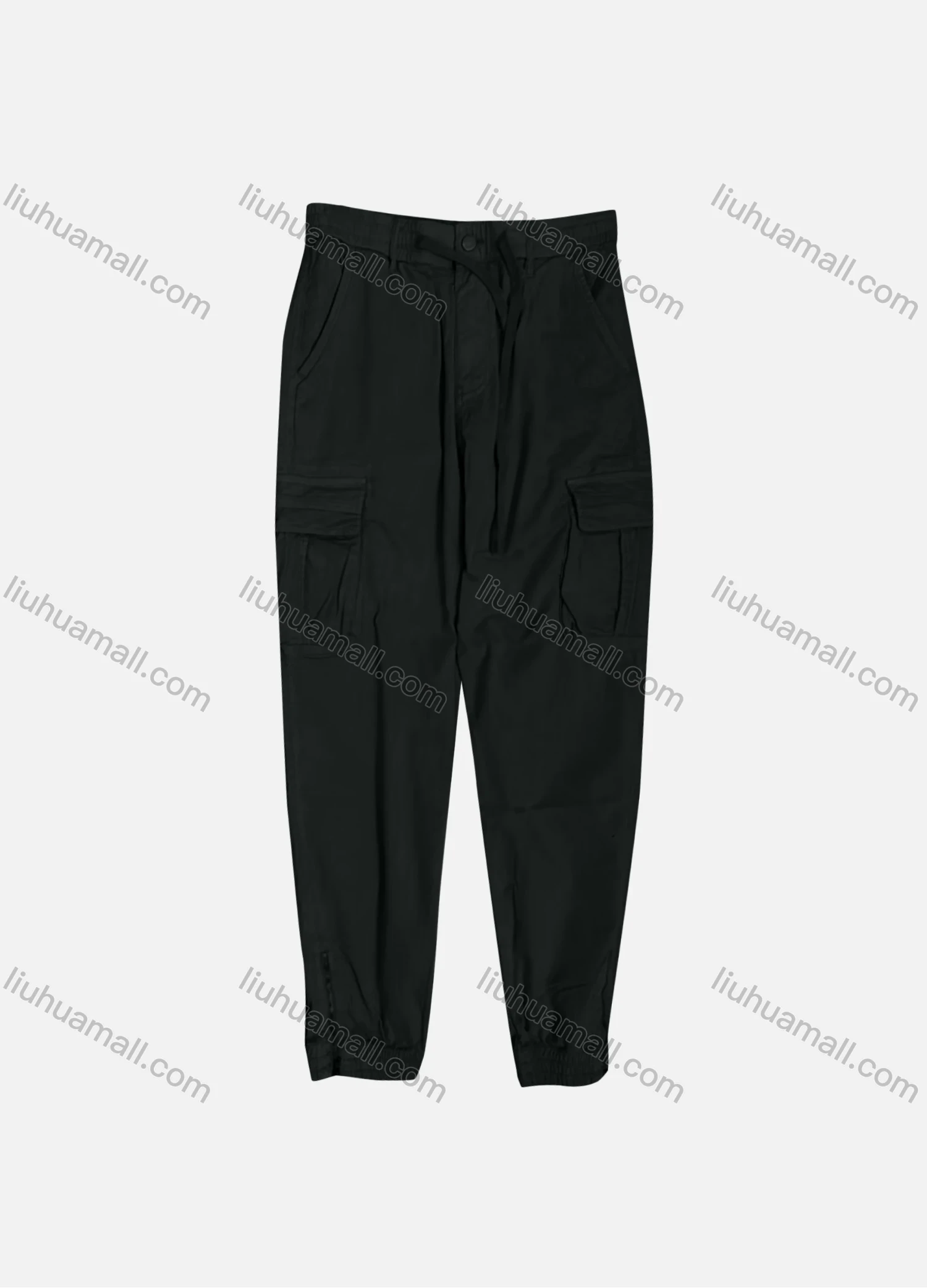 Wholesale Men's Casual Plain Flap Pockets Drawstring Button Closure Cargo Pant 1225# - Liuhuamall