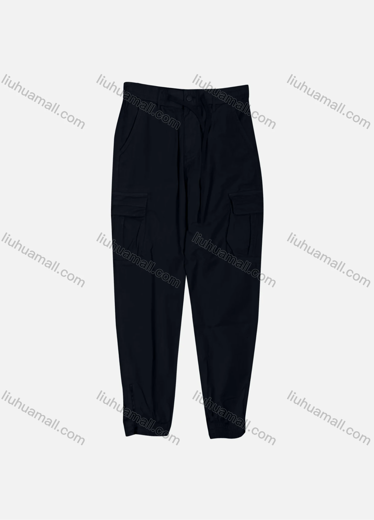 Wholesale Men's Casual Plain Flap Pockets Drawstring Button Closure Cargo Pant 1225# - Liuhuamall