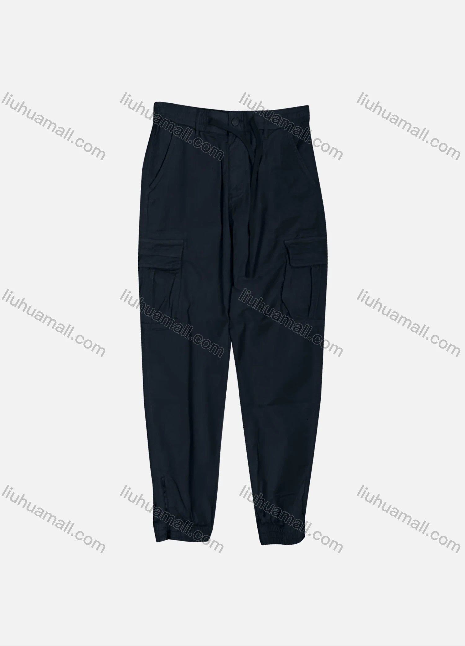 Wholesale Men's Casual Plain Flap Pockets Drawstring Button Closure Cargo Pant 1225# - Liuhuamall