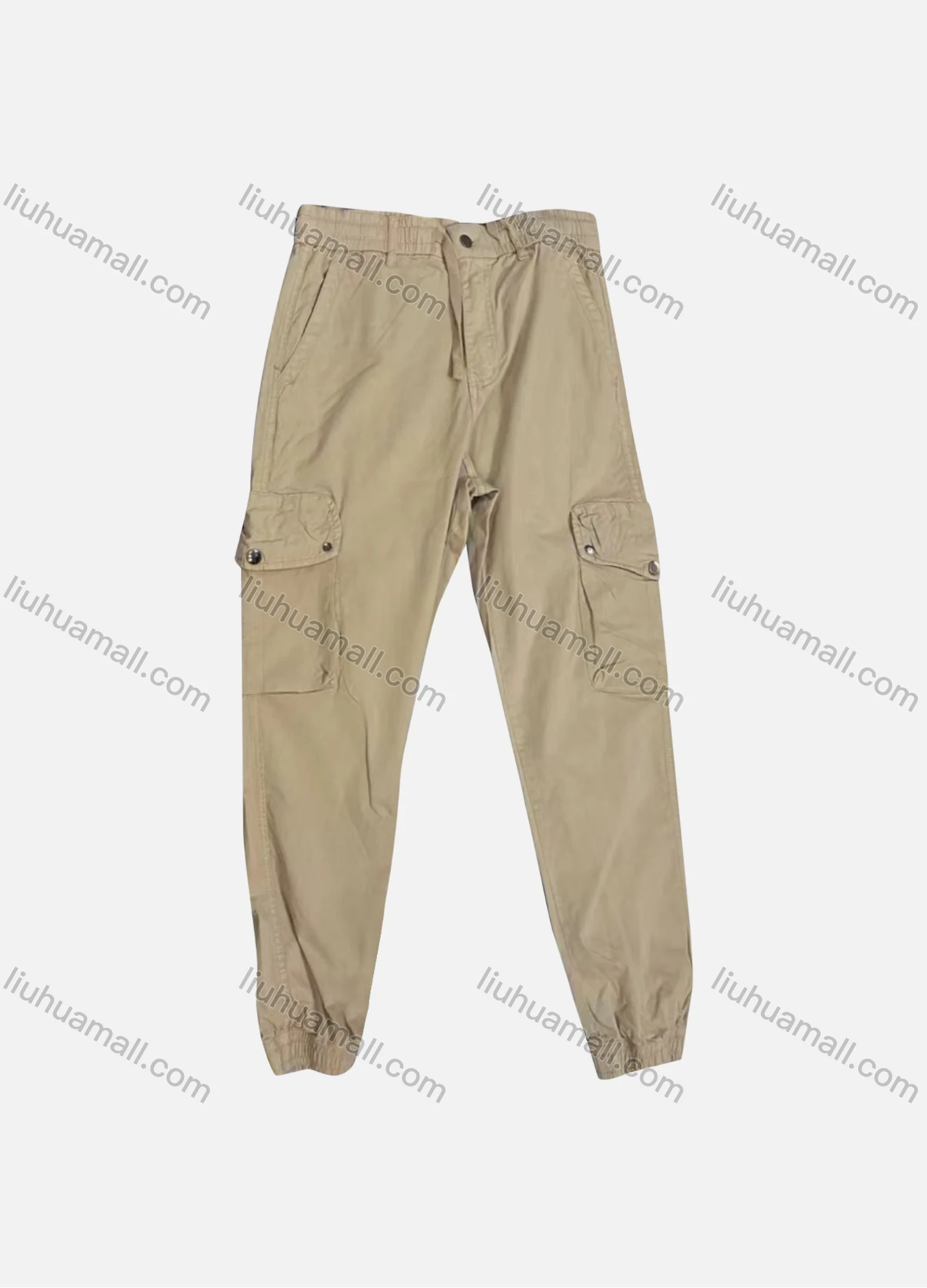 Wholesale Men's Casual Plain Flap Pockets Drawstring Button Closure Cargo Pant 1227# - Liuhuamall