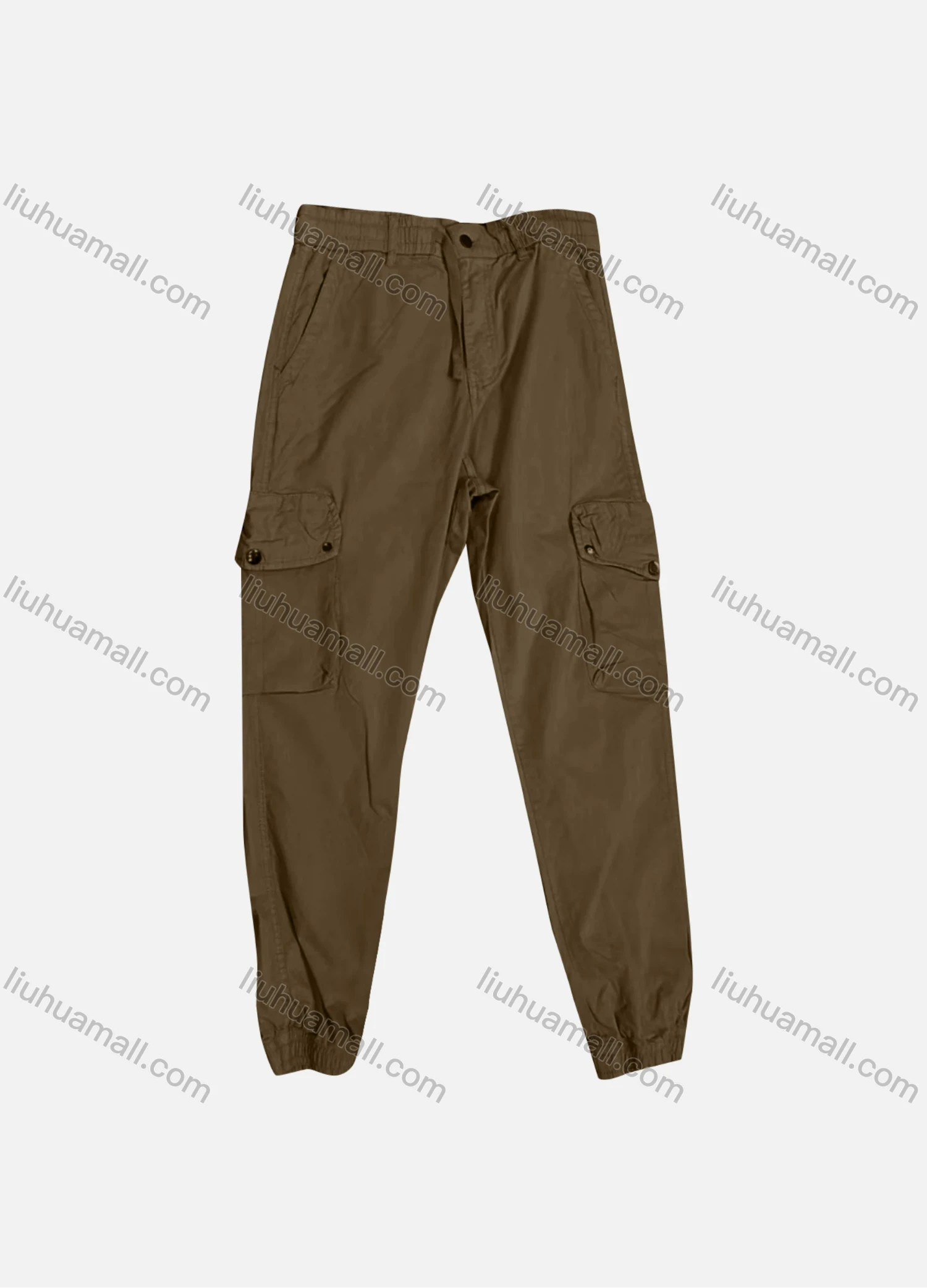 Wholesale Men's Casual Plain Flap Pockets Drawstring Button Closure Cargo Pant 1227# - Liuhuamall