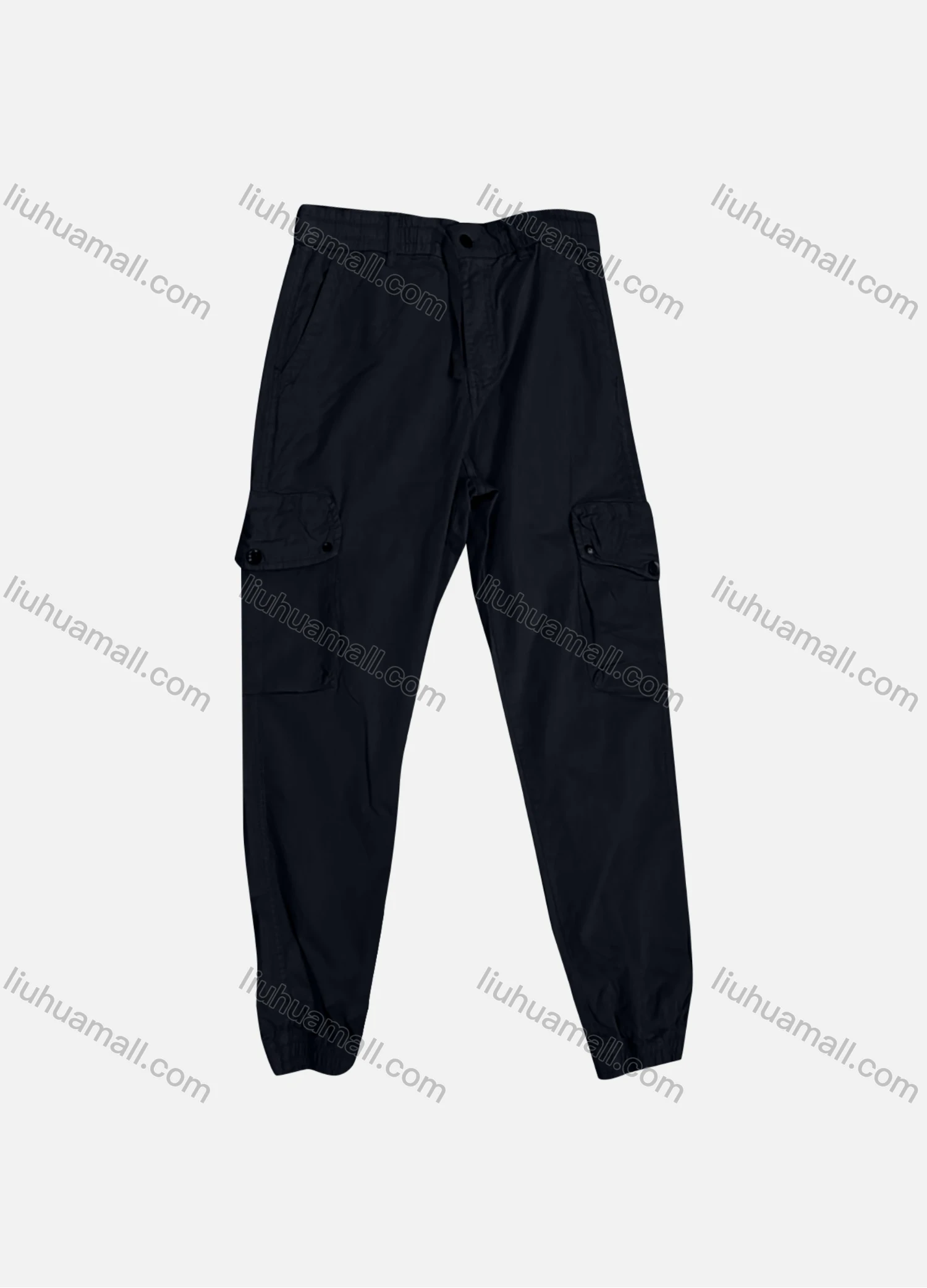 Wholesale Men's Casual Plain Flap Pockets Drawstring Button Closure Cargo Pant 1227# - Liuhuamall