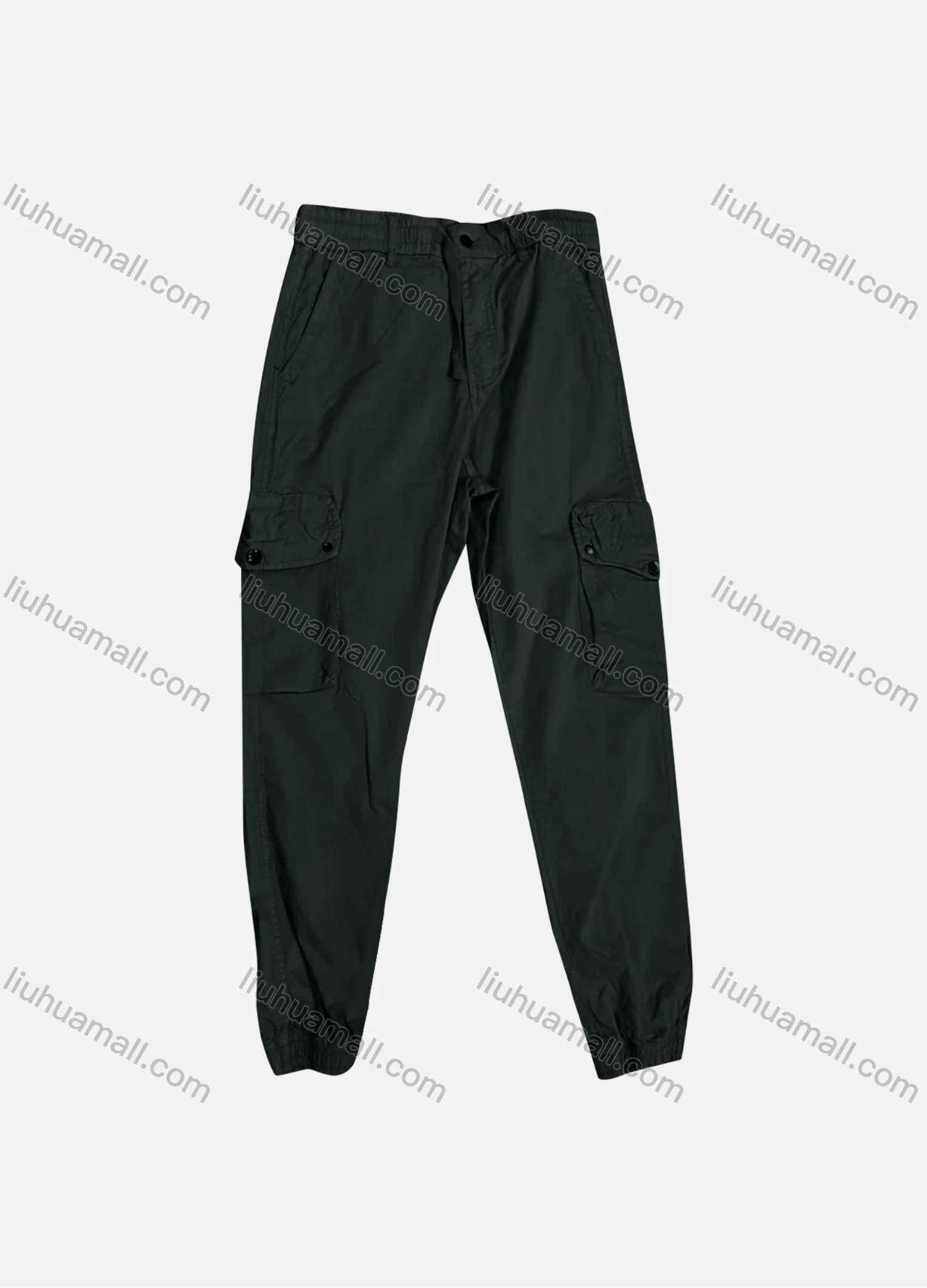 Wholesale Men's Casual Plain Flap Pockets Drawstring Button Closure Cargo Pant 1227# - Liuhuamall