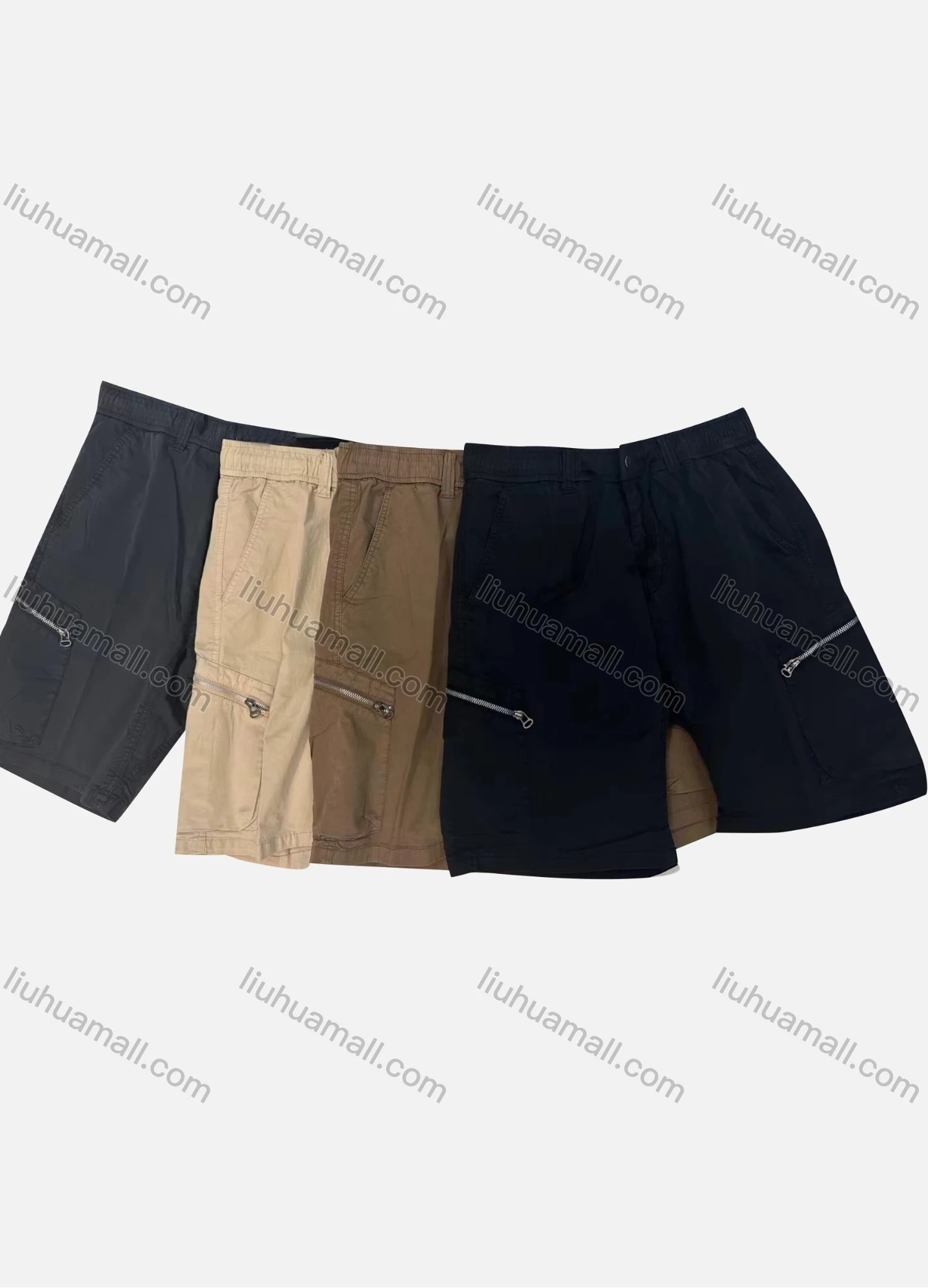 Wholesale Men's Casual Plain Zipper Pockets Button Closure Cargo Shorts 3628# - Liuhuamall