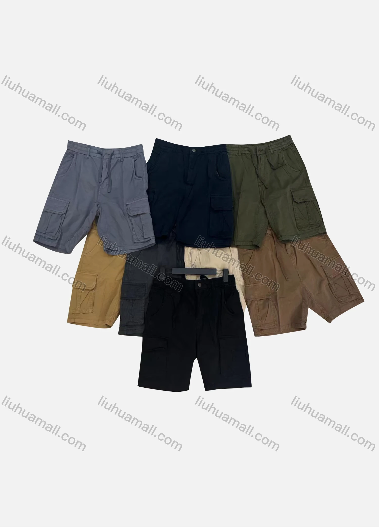 Wholesale Men's Casual Plain Flap Pockets Drawstring Cargo Shorts 3622# - Liuhuamall