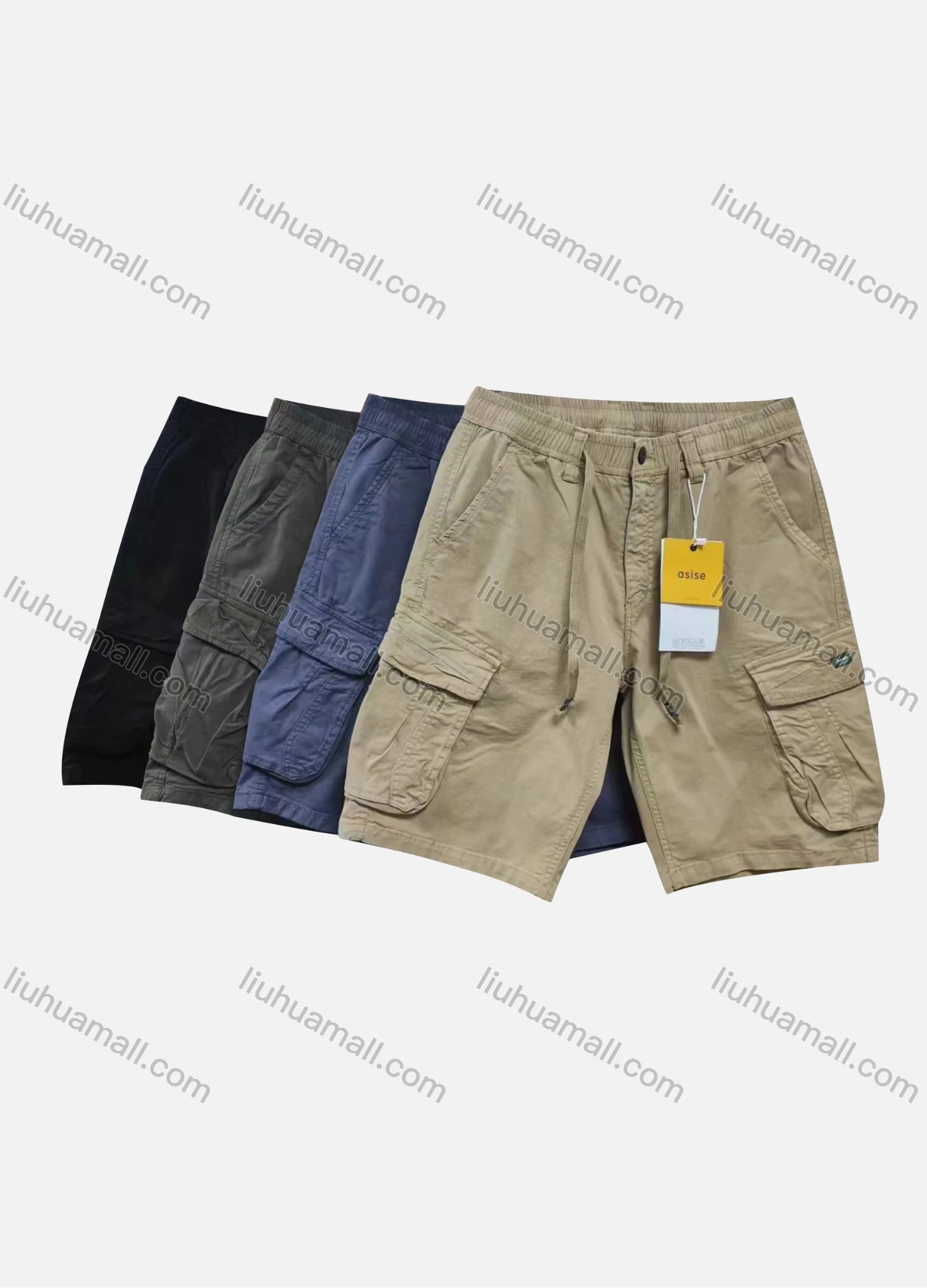 Wholesale Men's Casual Plain Flap Pockets Drawstring Cargo Shorts 2812# - Liuhuamall