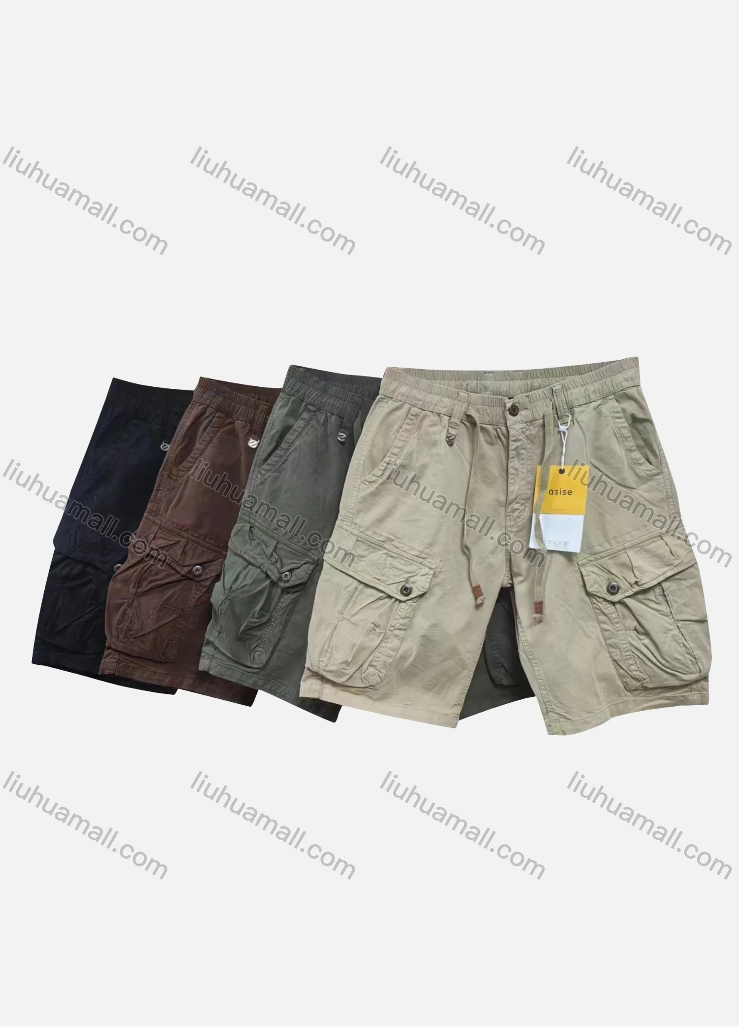 Wholesale Men's Casual Plain Flap Pockets Drawstring Cargo Shorts 2813# - Liuhuamall