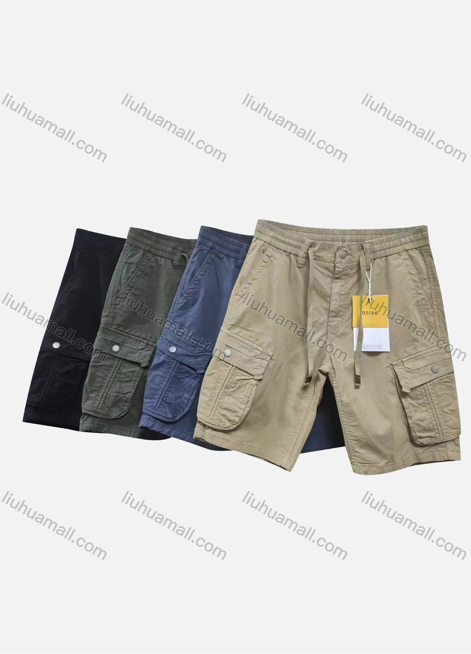 Wholesale Men's Casual Plain Flap Pockets Drawstring Cargo Shorts 2811# - Liuhuamall