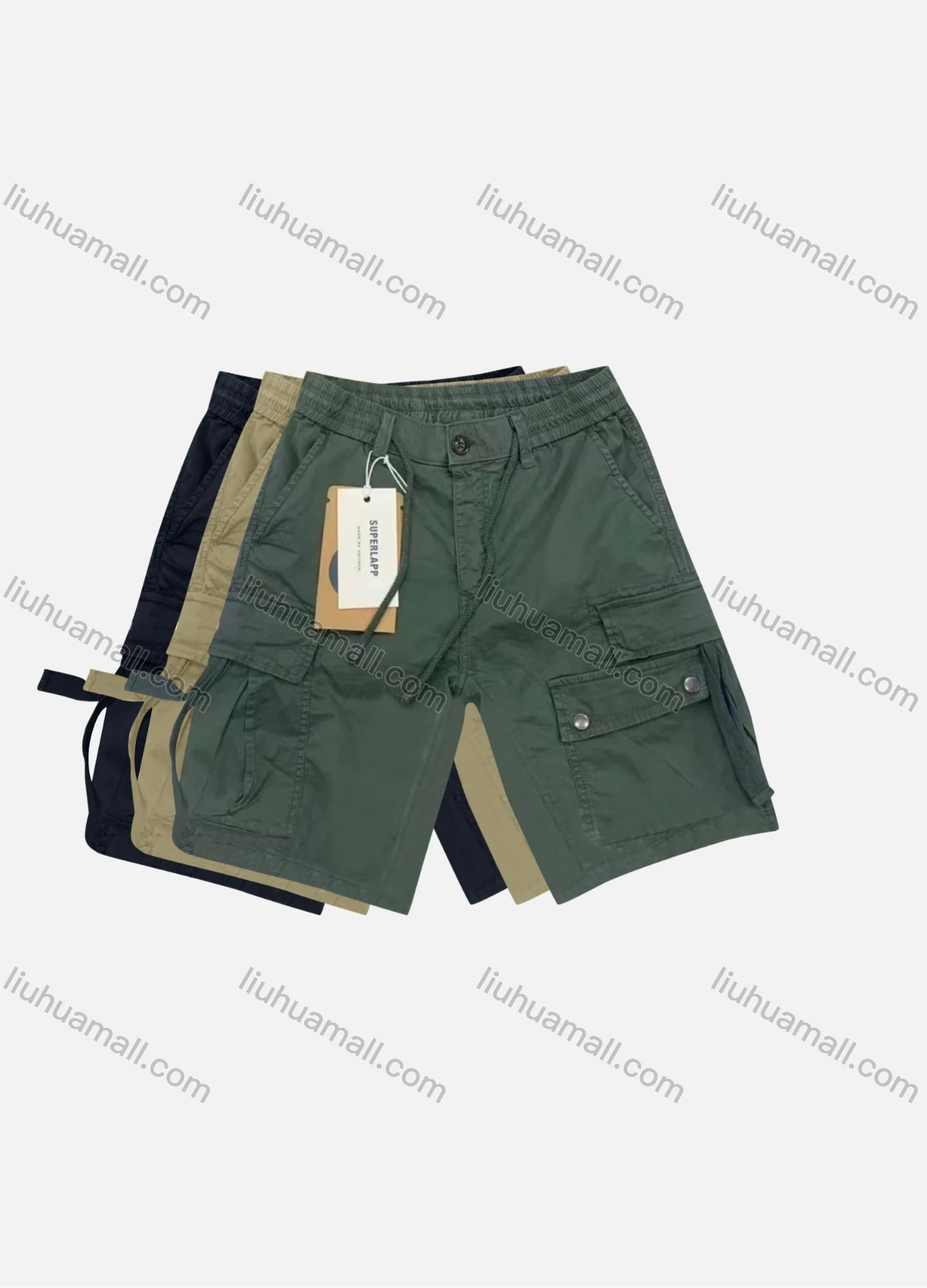 Wholesale Men's Casual Plain Flap Pockets Drawstring Cargo Shorts 080# - Liuhuamall