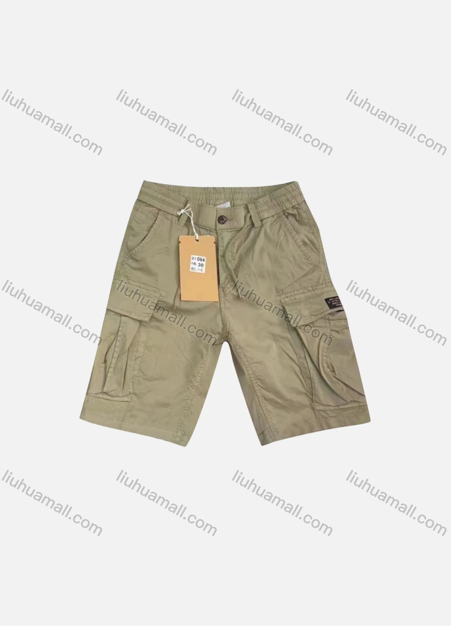 Wholesale Men's Casual Plain Flap Pockets Drawstring Cargo Shorts 064# - Liuhuamall