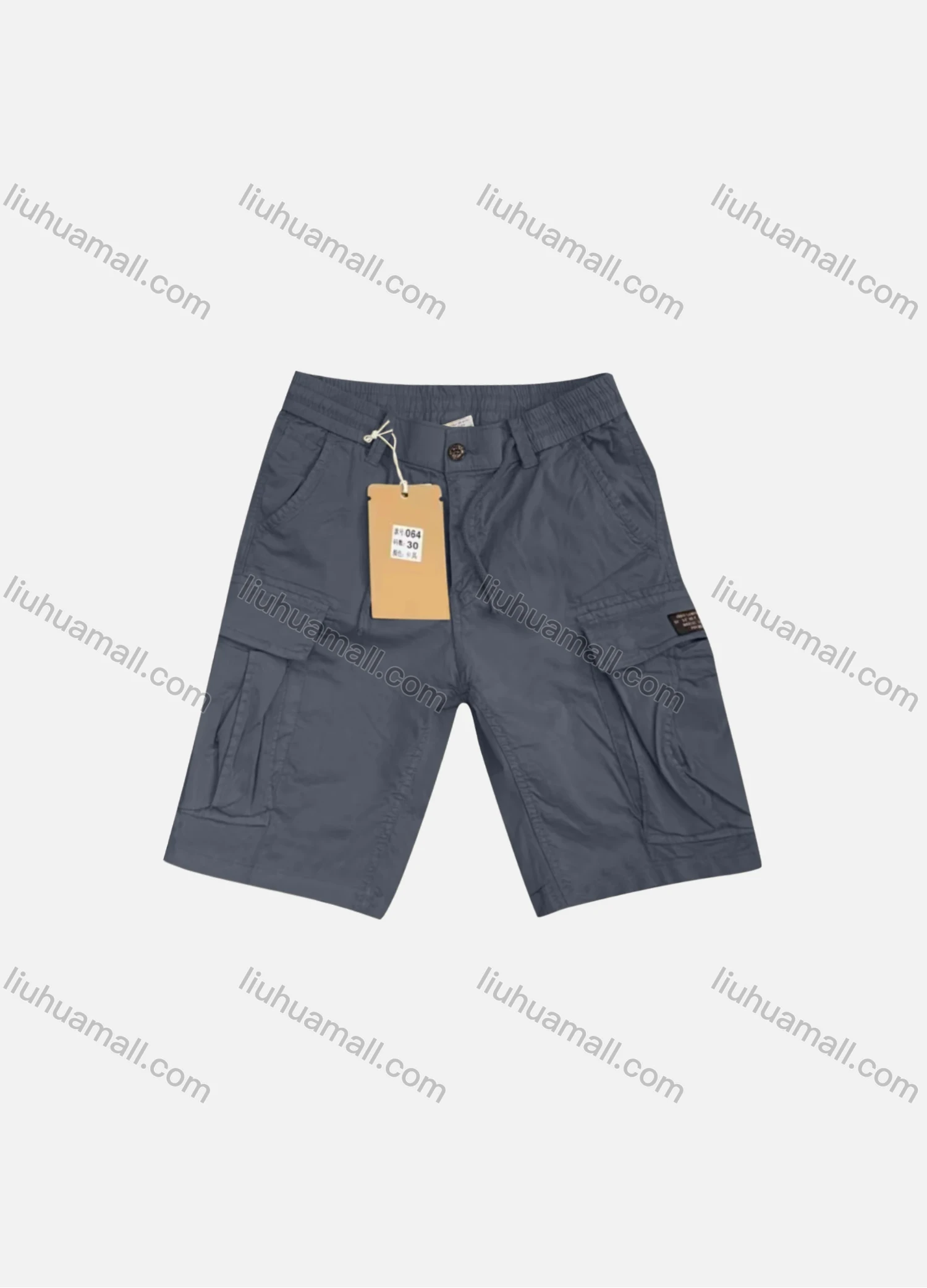 Wholesale Men's Casual Plain Flap Pockets Drawstring Cargo Shorts 064# - Liuhuamall