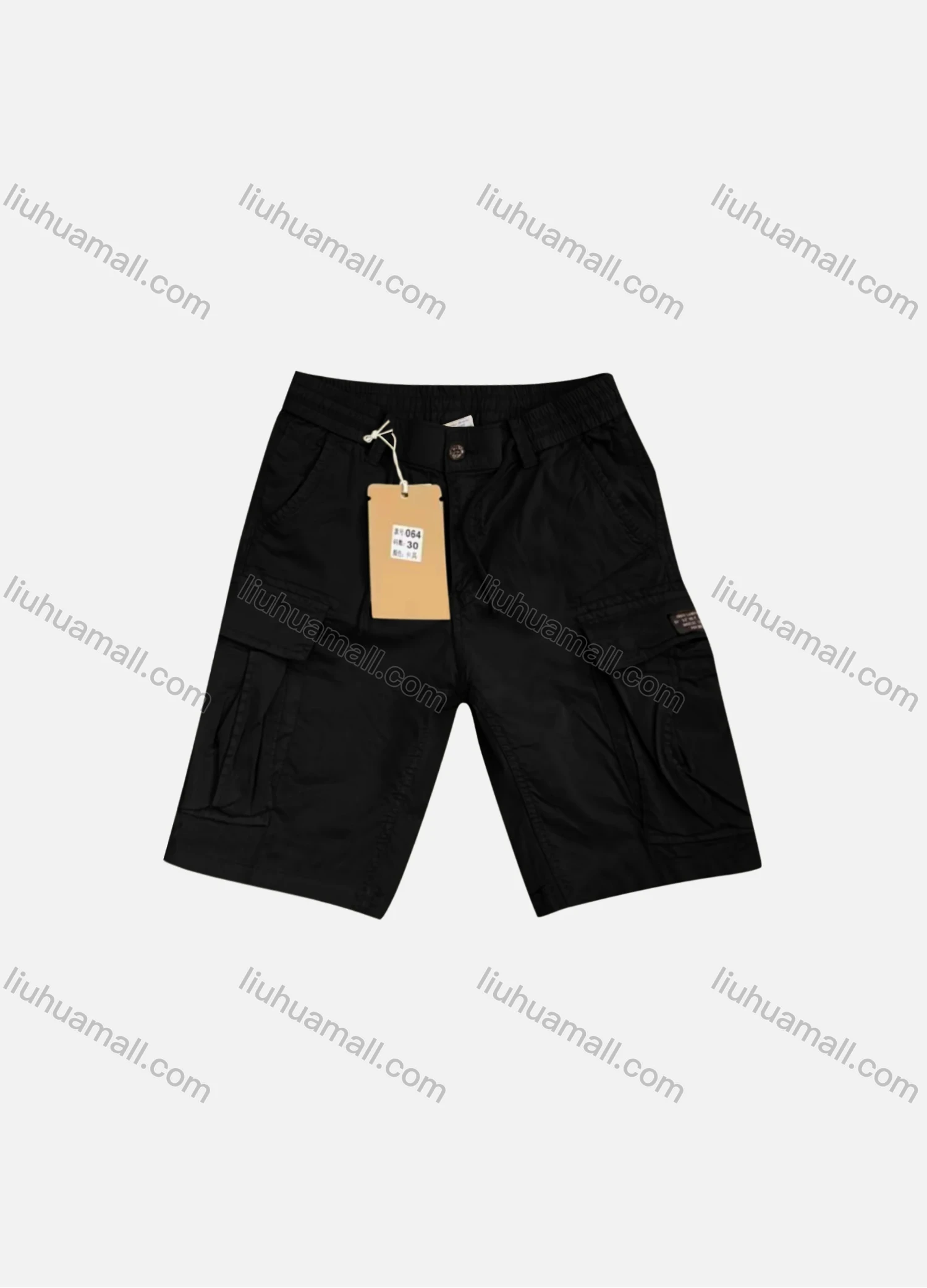 Wholesale Men's Casual Plain Flap Pockets Drawstring Cargo Shorts 064# - Liuhuamall