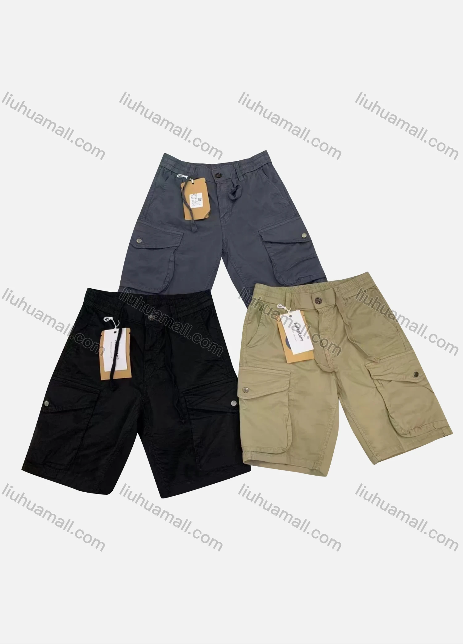 Wholesale Men's Casual Plain Flap Pockets Drawstring Cargo Shorts 078# - Liuhuamall