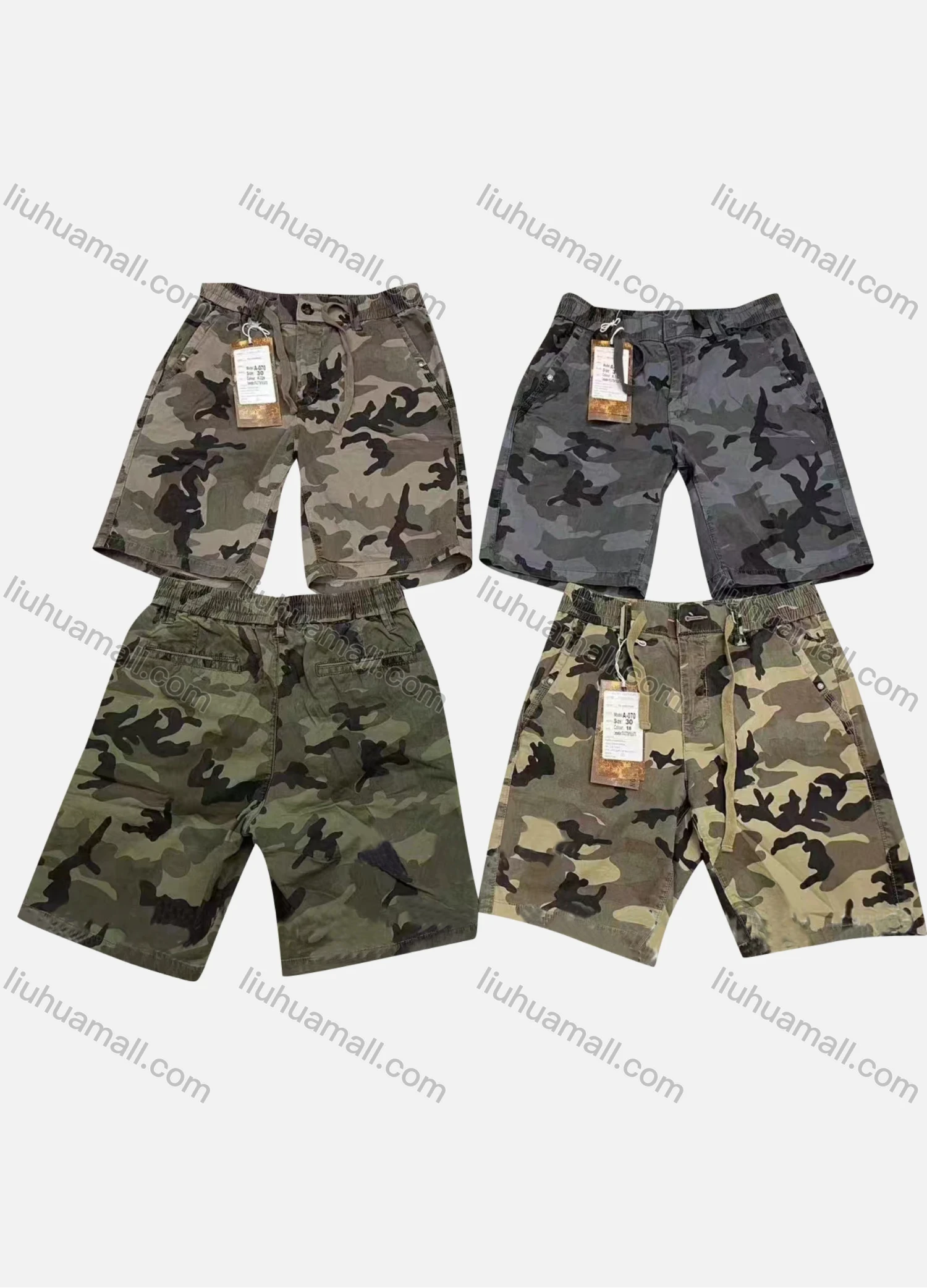 Wholesale Men's Casual Camouflage Patch Pocket Drawstring Cargo Shorts A-070# - Liuhuamall