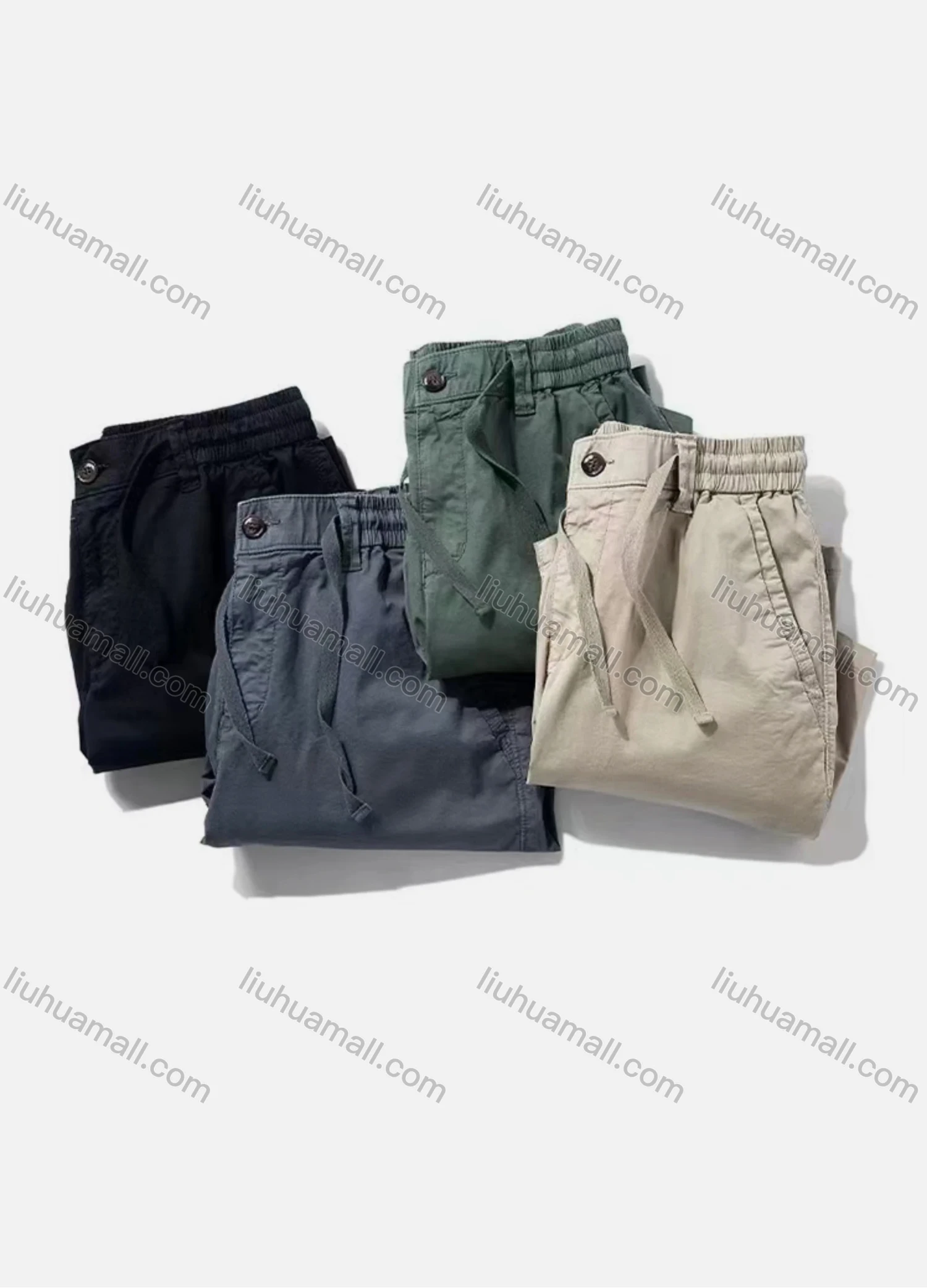 Wholesale Men's Casual Plain Patch Pocket Drawstring Cargo Shorts 070# - Liuhuamall
