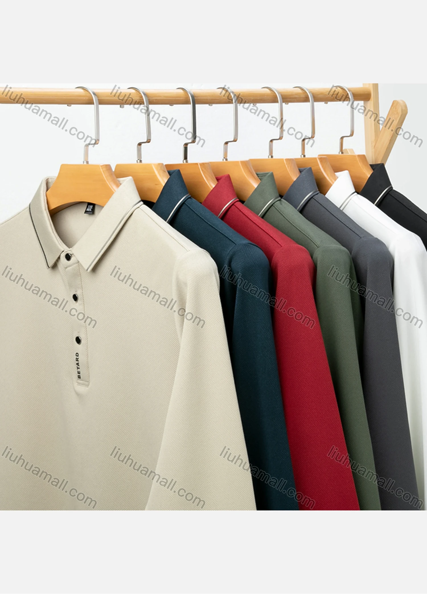 Wholesale Men's Casual Plain Striped Trim Long Sleeve Polo Shirt 881# - Liuhuamall
