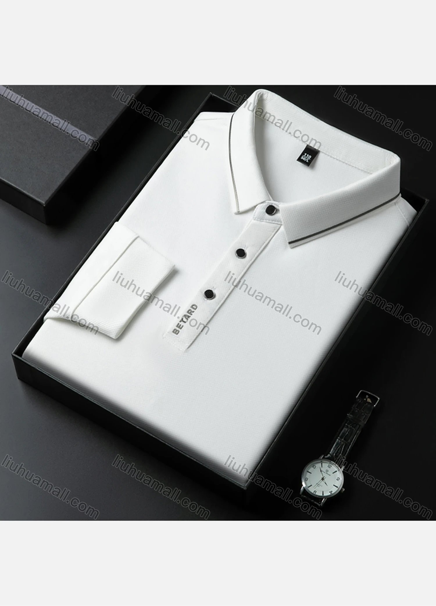 Wholesale Men's Casual Plain Striped Trim Long Sleeve Polo Shirt 881# - Liuhuamall