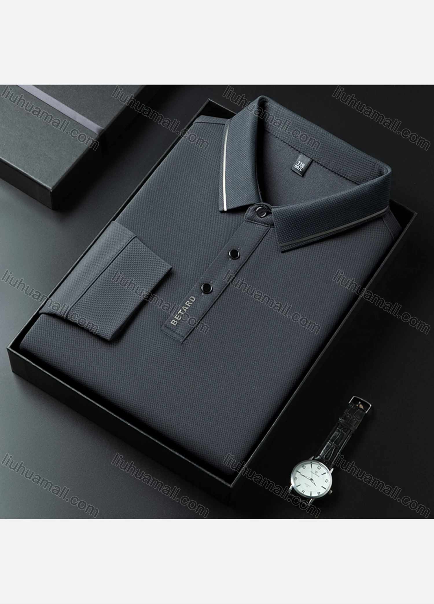 Wholesale Men's Casual Plain Striped Trim Long Sleeve Polo Shirt 881# - Liuhuamall