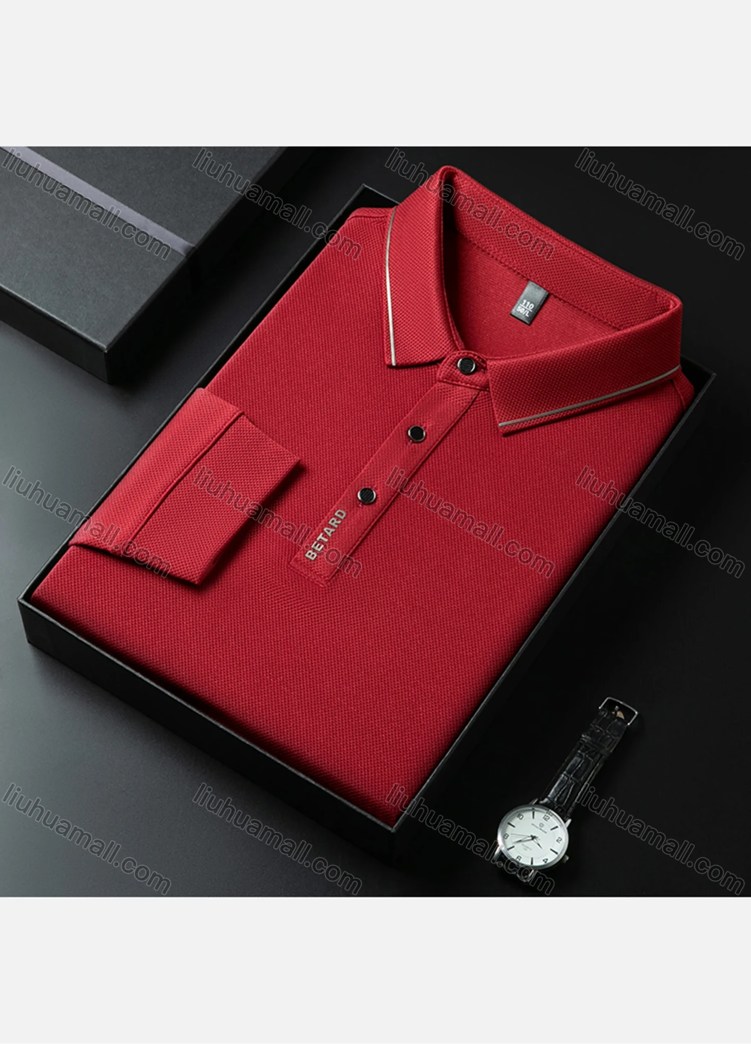 Wholesale Men's Casual Plain Striped Trim Long Sleeve Polo Shirt 881# - Liuhuamall