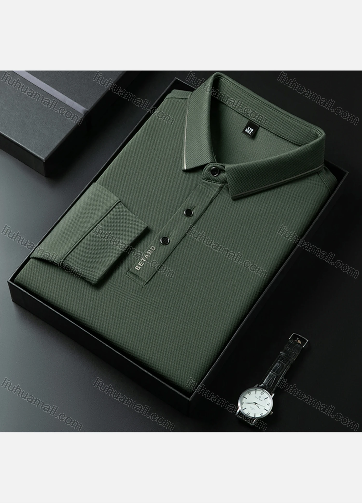 Wholesale Men's Casual Plain Striped Trim Long Sleeve Polo Shirt 881# - Liuhuamall