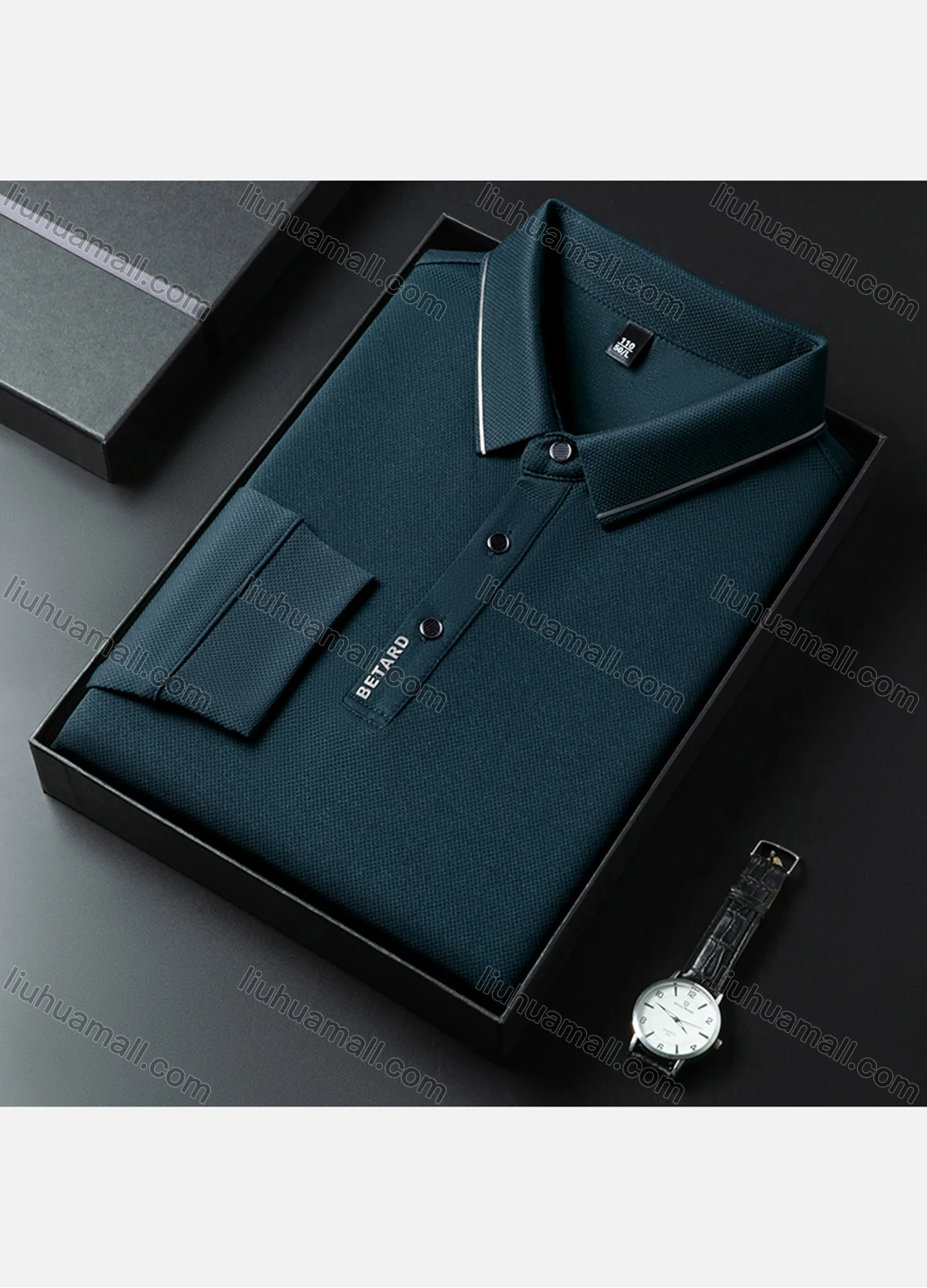 Wholesale Men's Casual Plain Striped Trim Long Sleeve Polo Shirt 881# - Liuhuamall